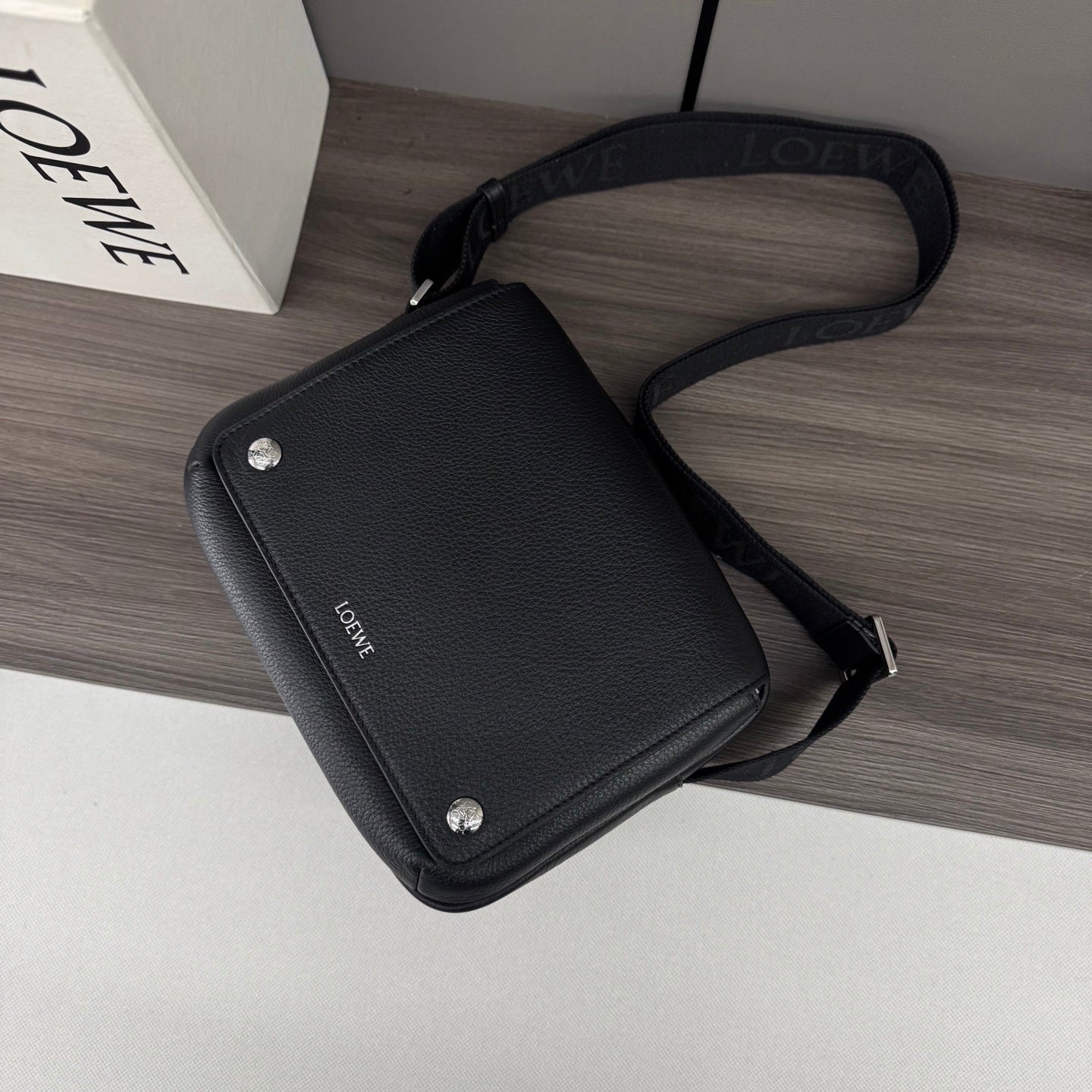 Loewe Black Leather Crossbody Bag With Signature Strap Detail 652441