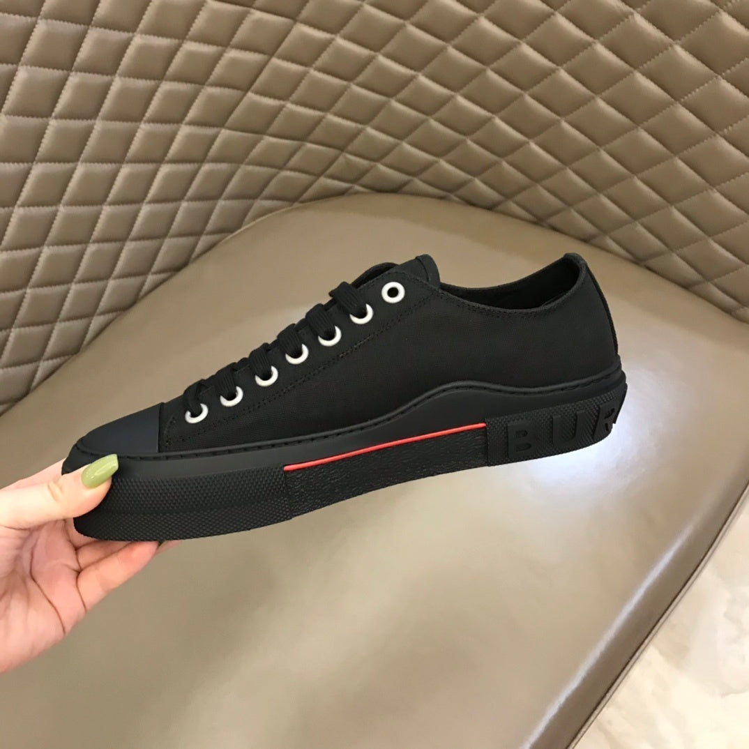 Burberry Unisex Black Canvas Sneakers Stylish Comfortable Footwear For Men And Women With Red Accent Detail