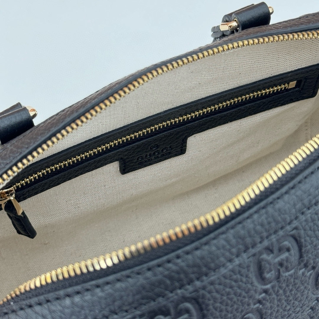 Gucci Black Guccissima Leather Top Handle Bag With Gold Tone Chain Straps 815255