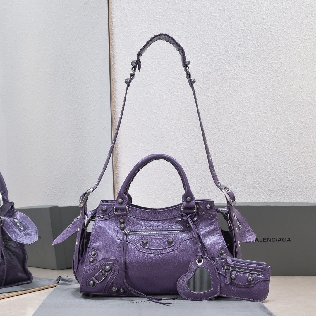 Balenciaga Classic City Bag with Studs and Heart - Shaped Charm for Edgy Fashion Lovers Style No.80092