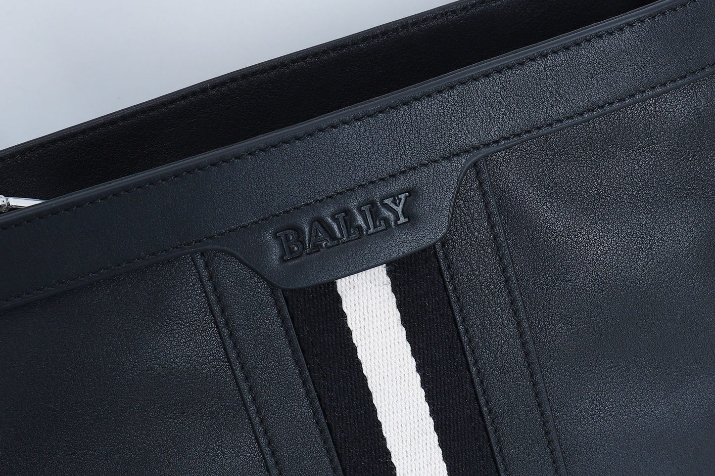 Black Bally Leather Crossbody Bag With Signature White Striped Accent And Adjustable Strap Style No.5855