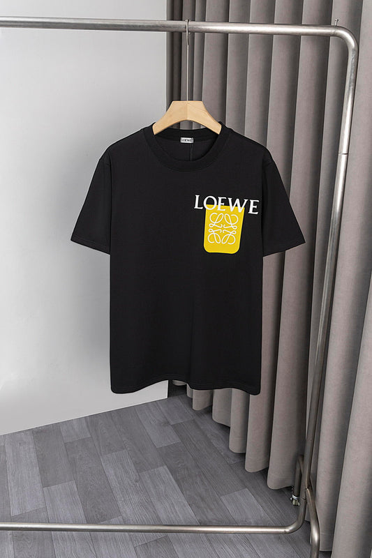 LOEWE White/Black Tee With Yellow Logo Patch For Stylish Casual Wardrobe Update