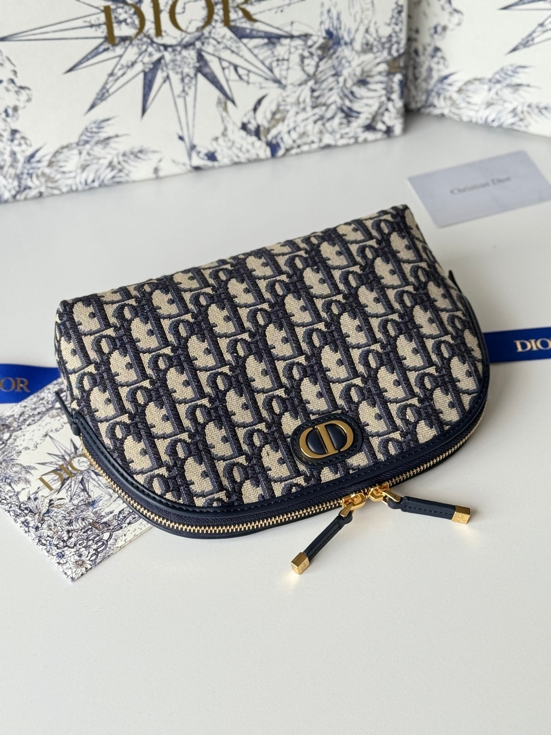 Elegant Dior Cosmetic Pouch With Signature Monogram And Gold - Tone Hardware m928
