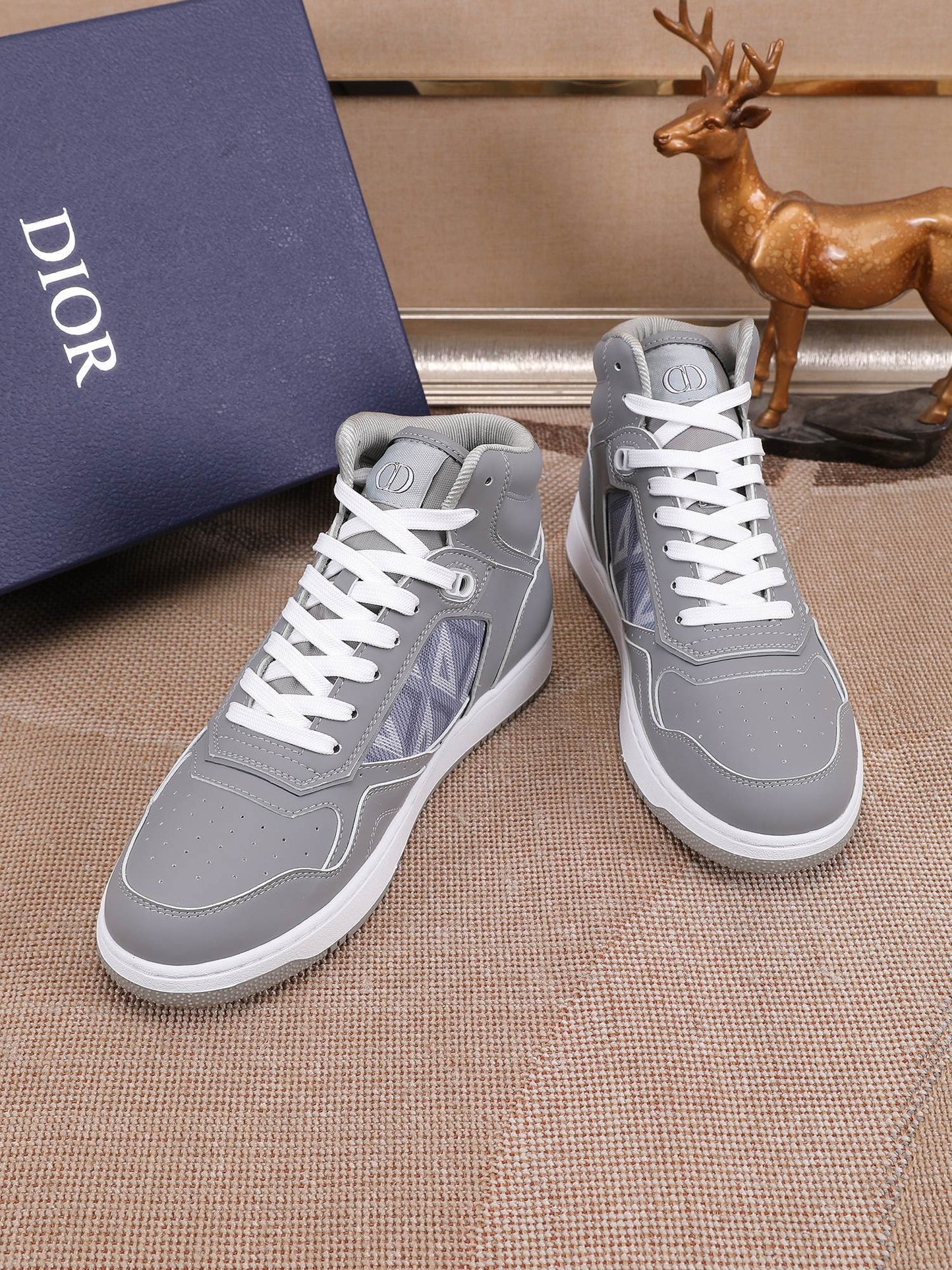 Dior Men's High Top Sneakers with Oblique Pattern and Adjustable Strap