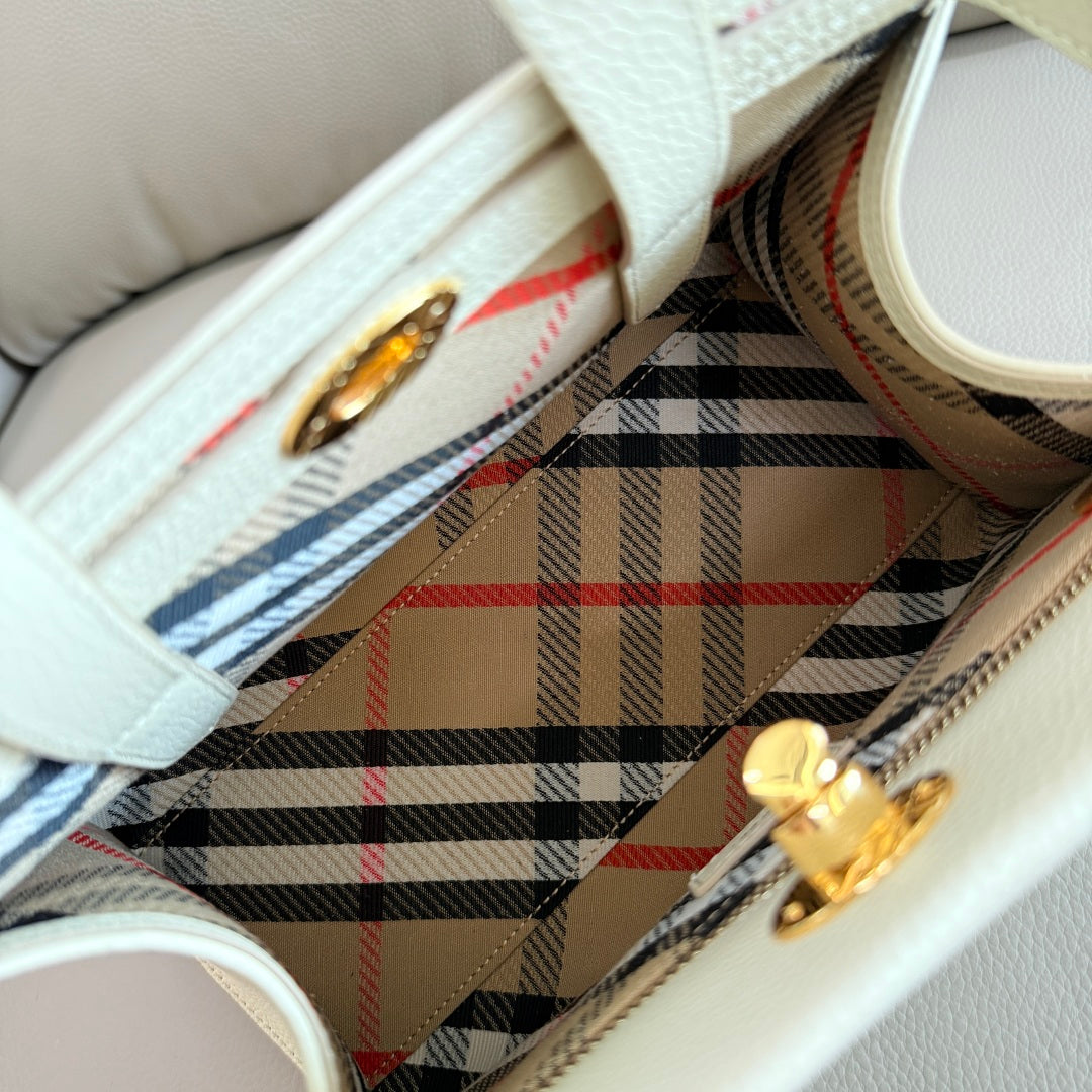 Timeless Cream Burberry Handbag with Gold - Tone Embellishment and Detachable Strap Style No.3491
