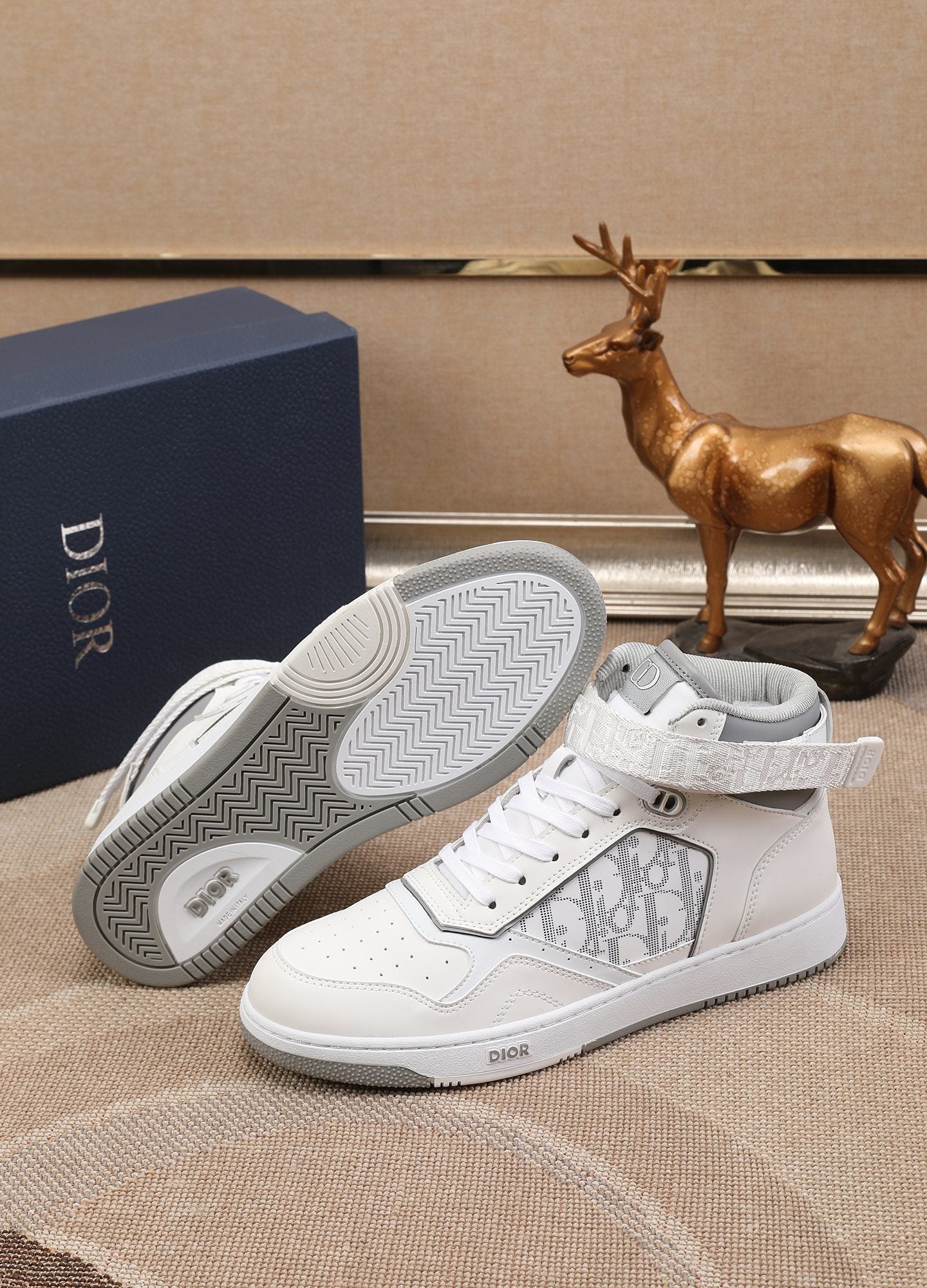 Dior Men's High Top Sneakers with Oblique Pattern and Adjustable Strap