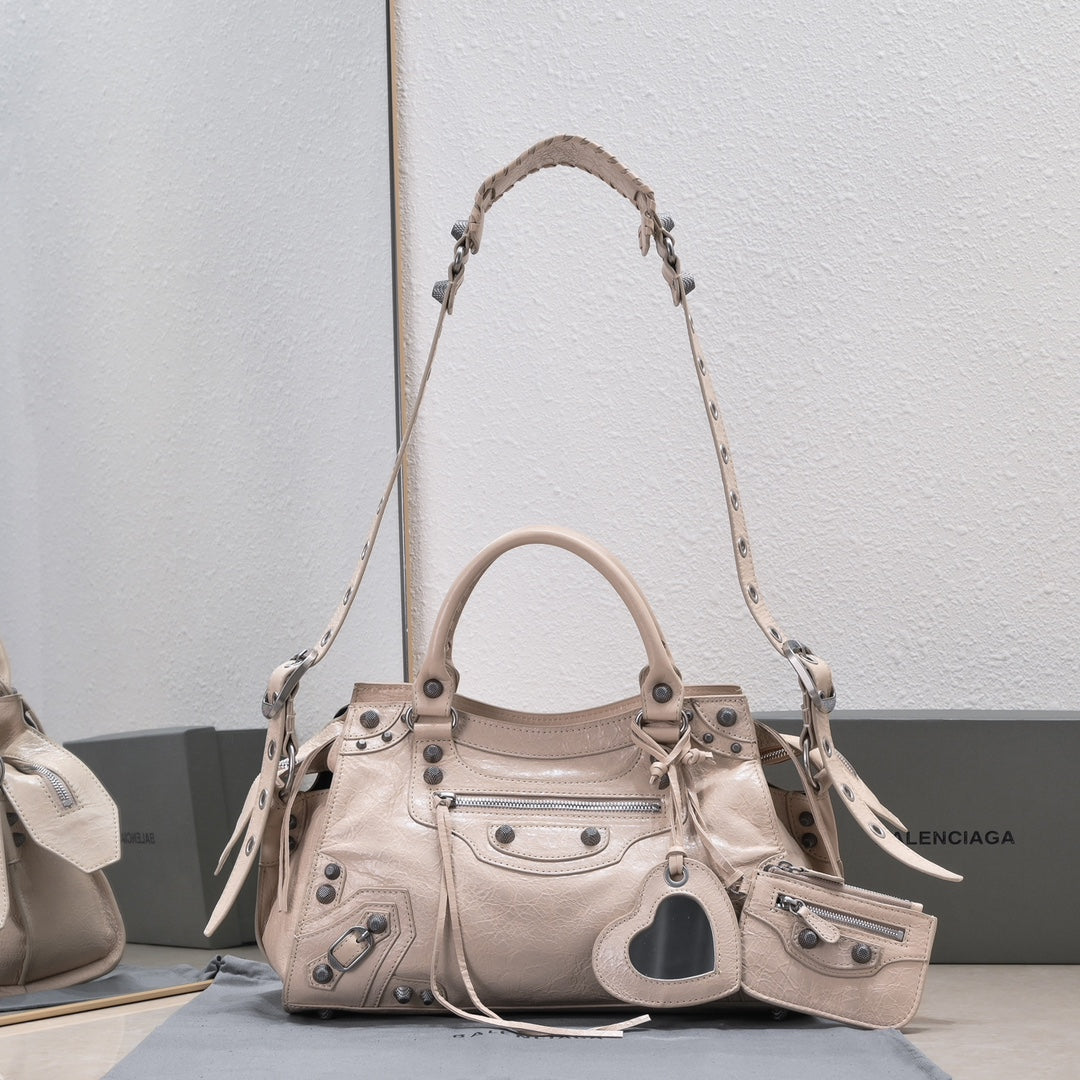 Balenciaga Classic City Bag with Studs and Heart - Shaped Charm for Edgy Fashion Lovers Style No.80092