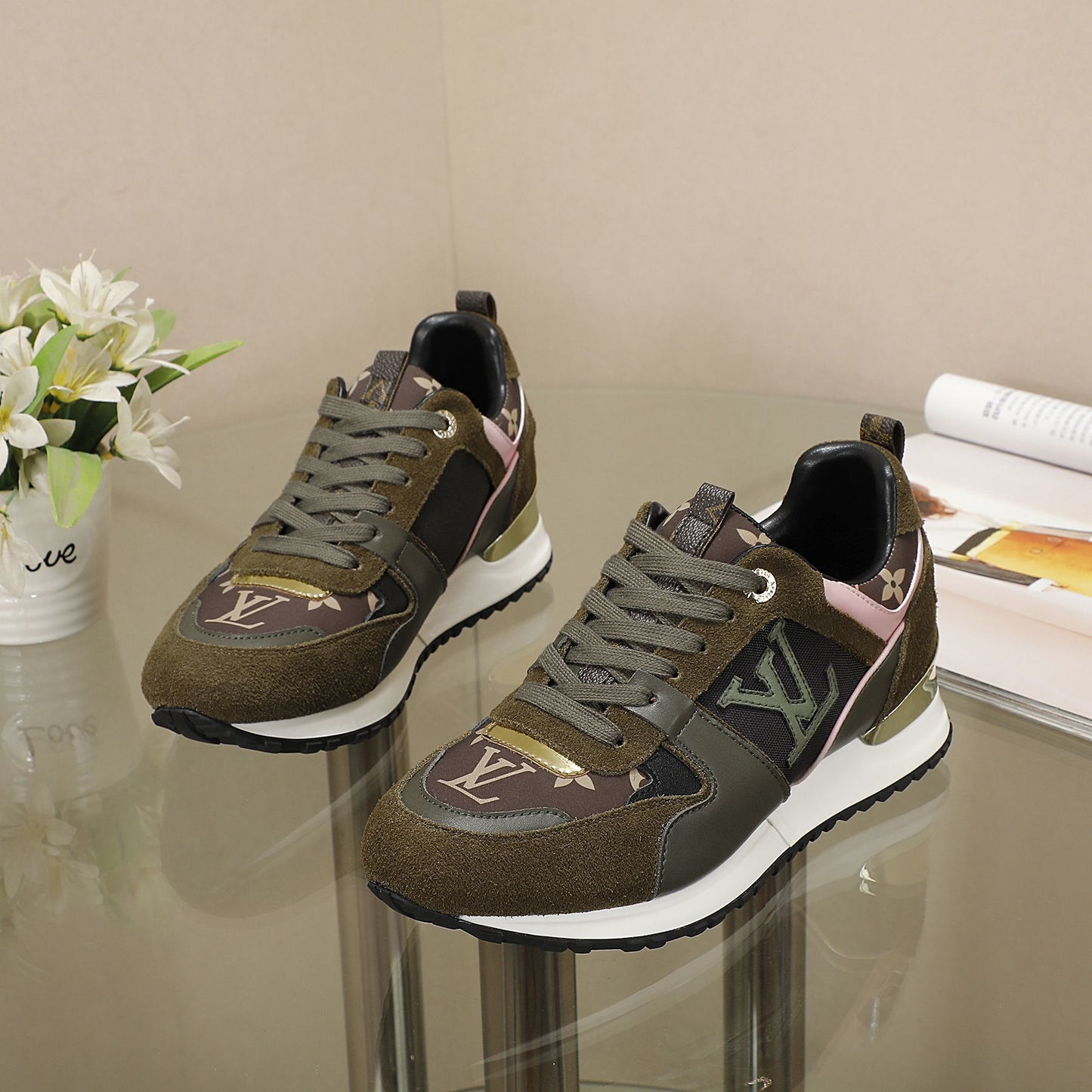 Louis Vuitton Women's Multicolor Suede Sneakers With Signature Logo