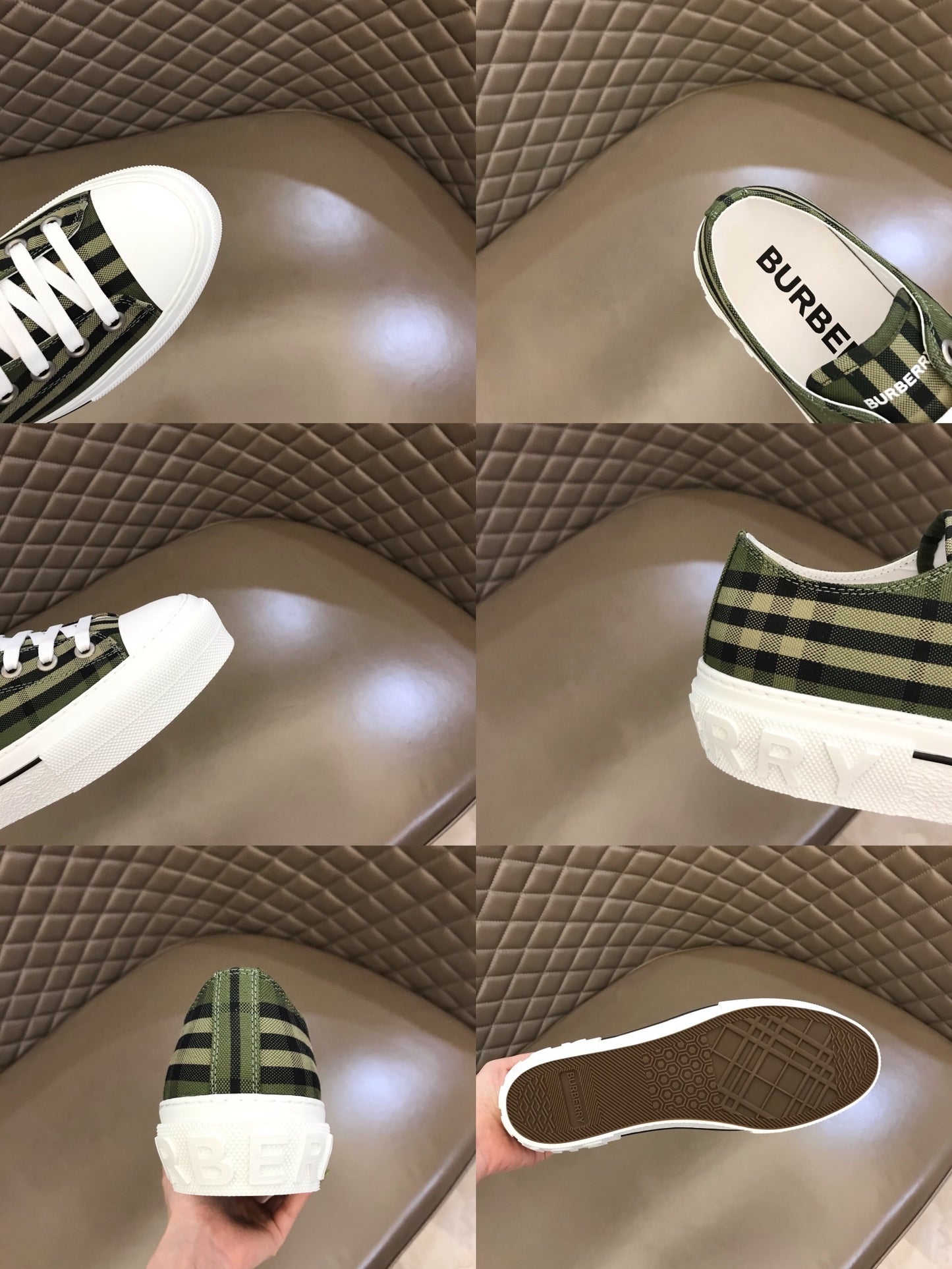 Burberry Unisex Green Plaid Canvas Sneakers Trendy Comfortable Footwear For Men And Women With Distinctive Check Design