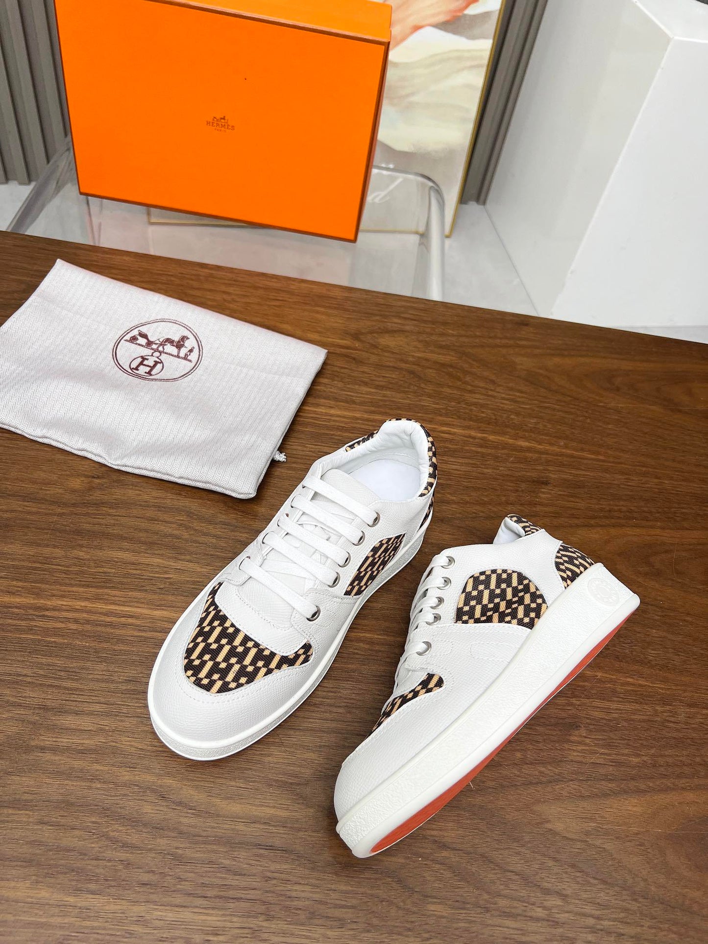 Hermes Women's Sneakers Iconic H Logo Leather Casual Fashion Shoes