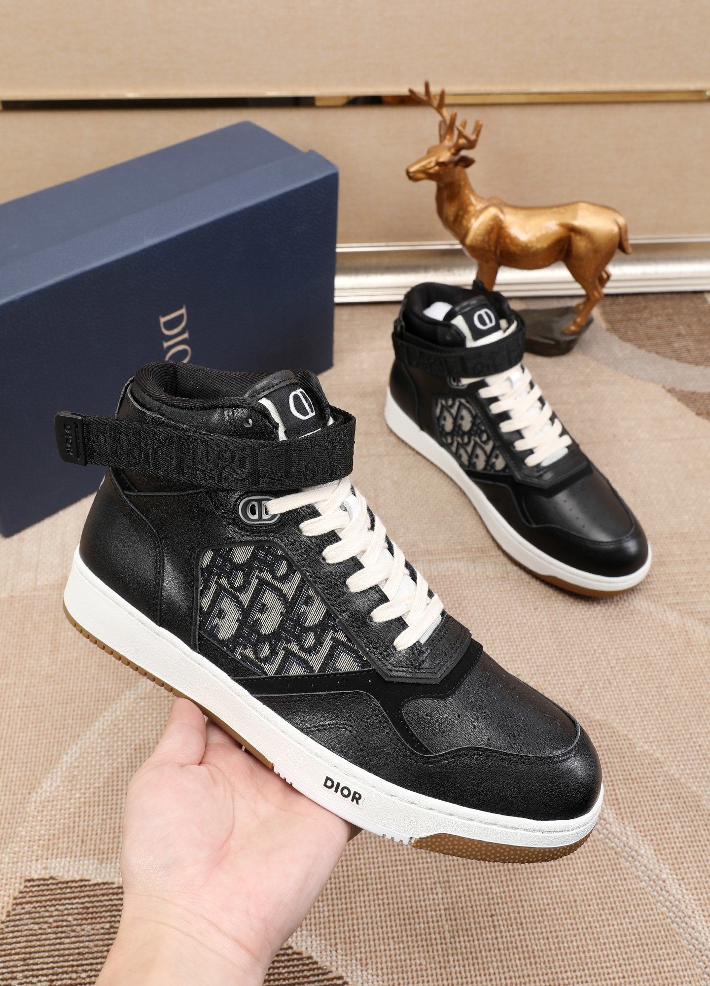 Dior Men's High Top Sneakers with Oblique Pattern and Adjustable Strap