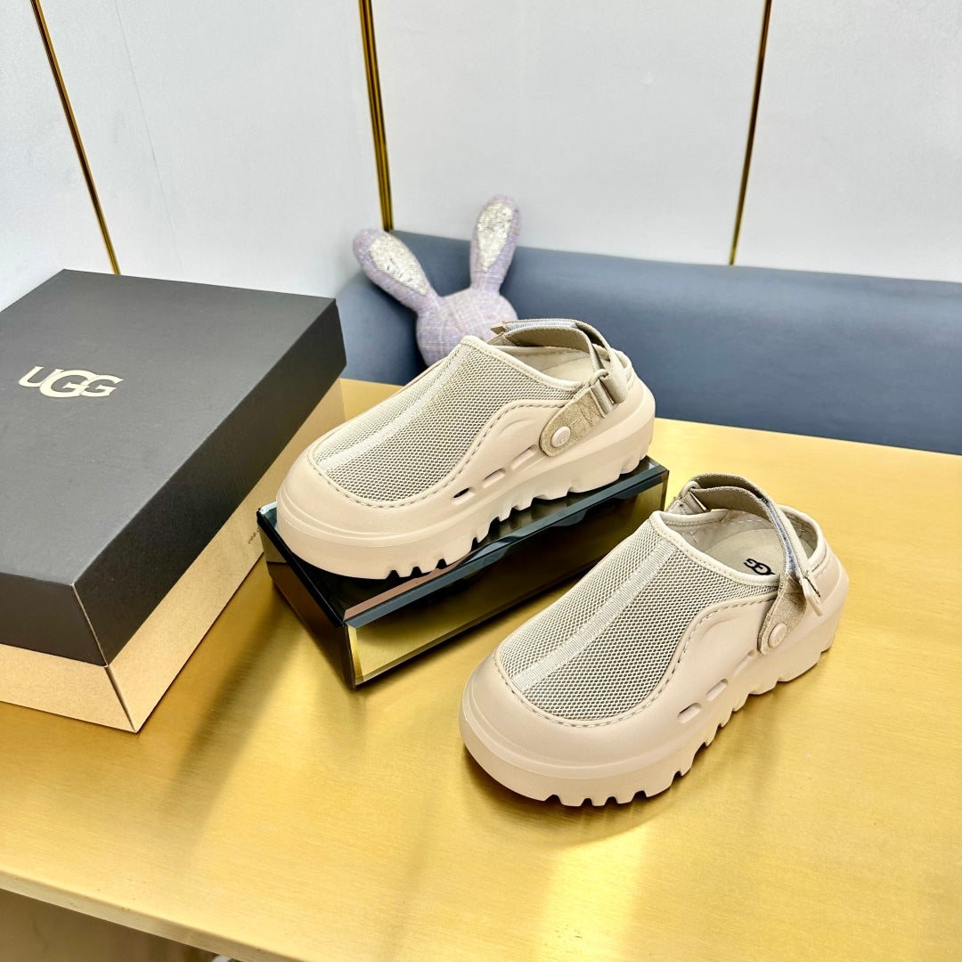 UGG Beige Mesh Clogs With Adjustable Strap For Casual Comfort