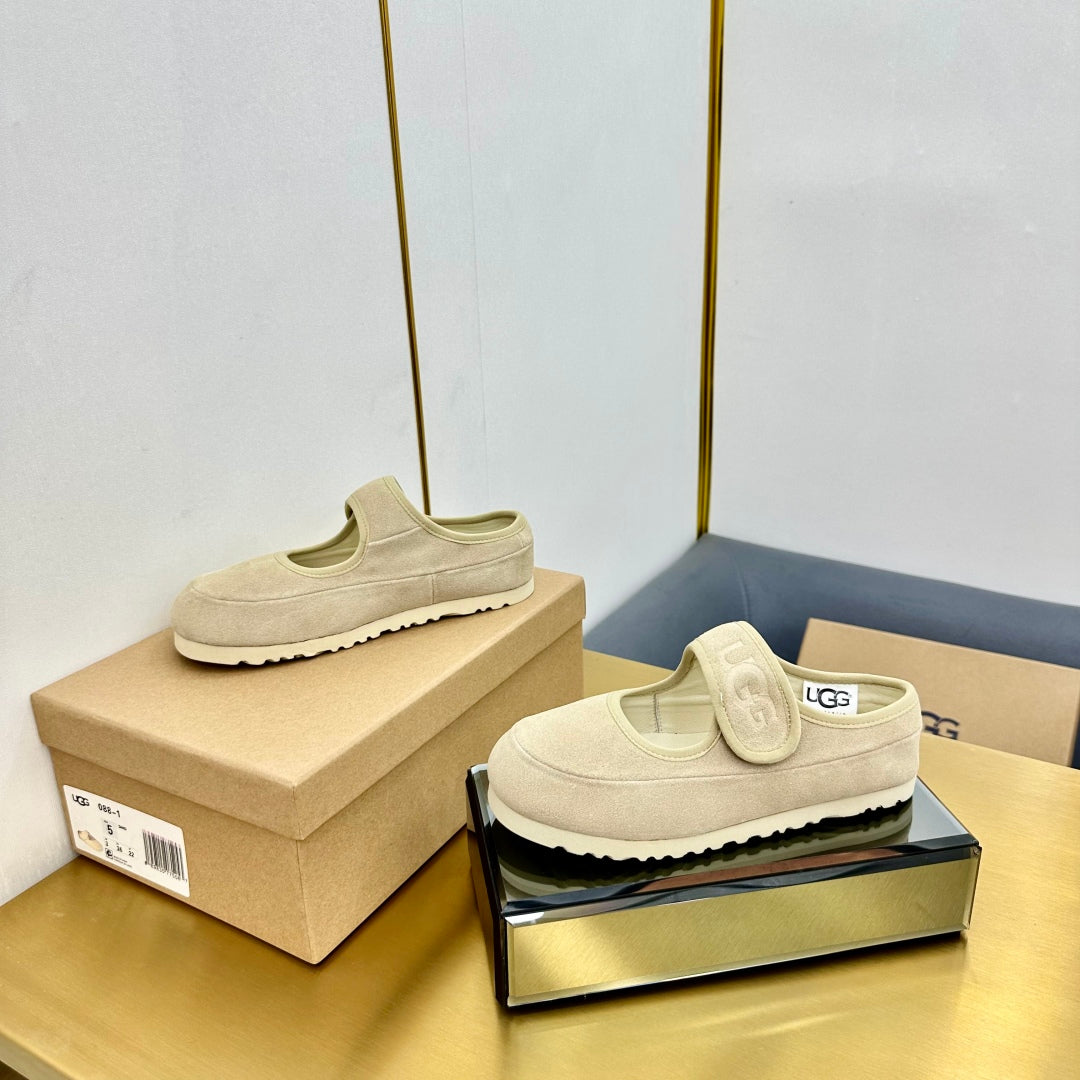 UGG Beige Suede Mary Jane Shoes With Logo Strap