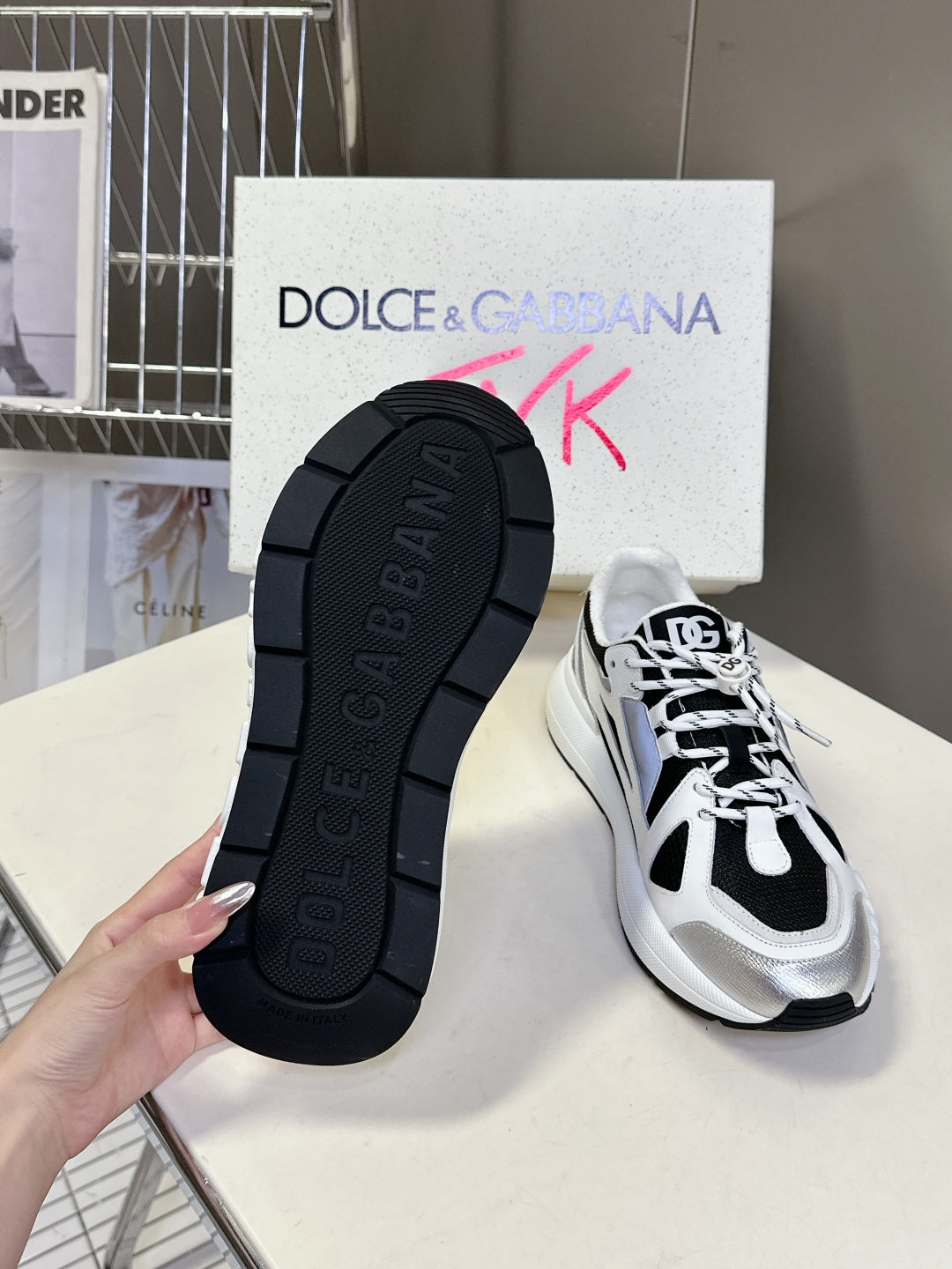 Dolce & Gabbana Unisex Black And White Mesh Sneakers With Branding