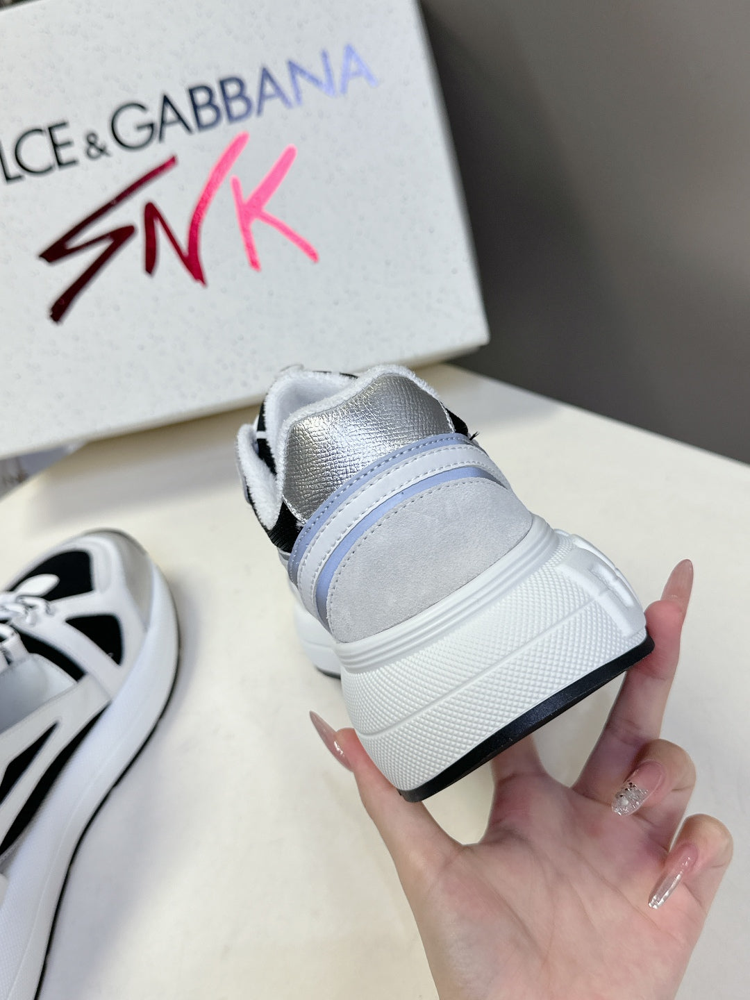 Dolce & Gabbana Unisex Black And White Mesh Sneakers With Branding