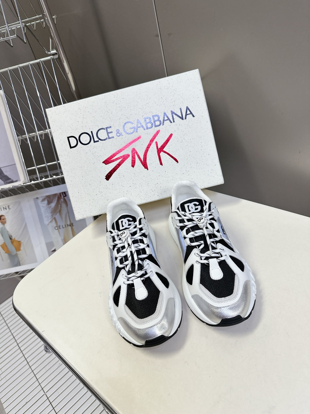 Dolce & Gabbana Unisex Black And White Mesh Sneakers With Branding