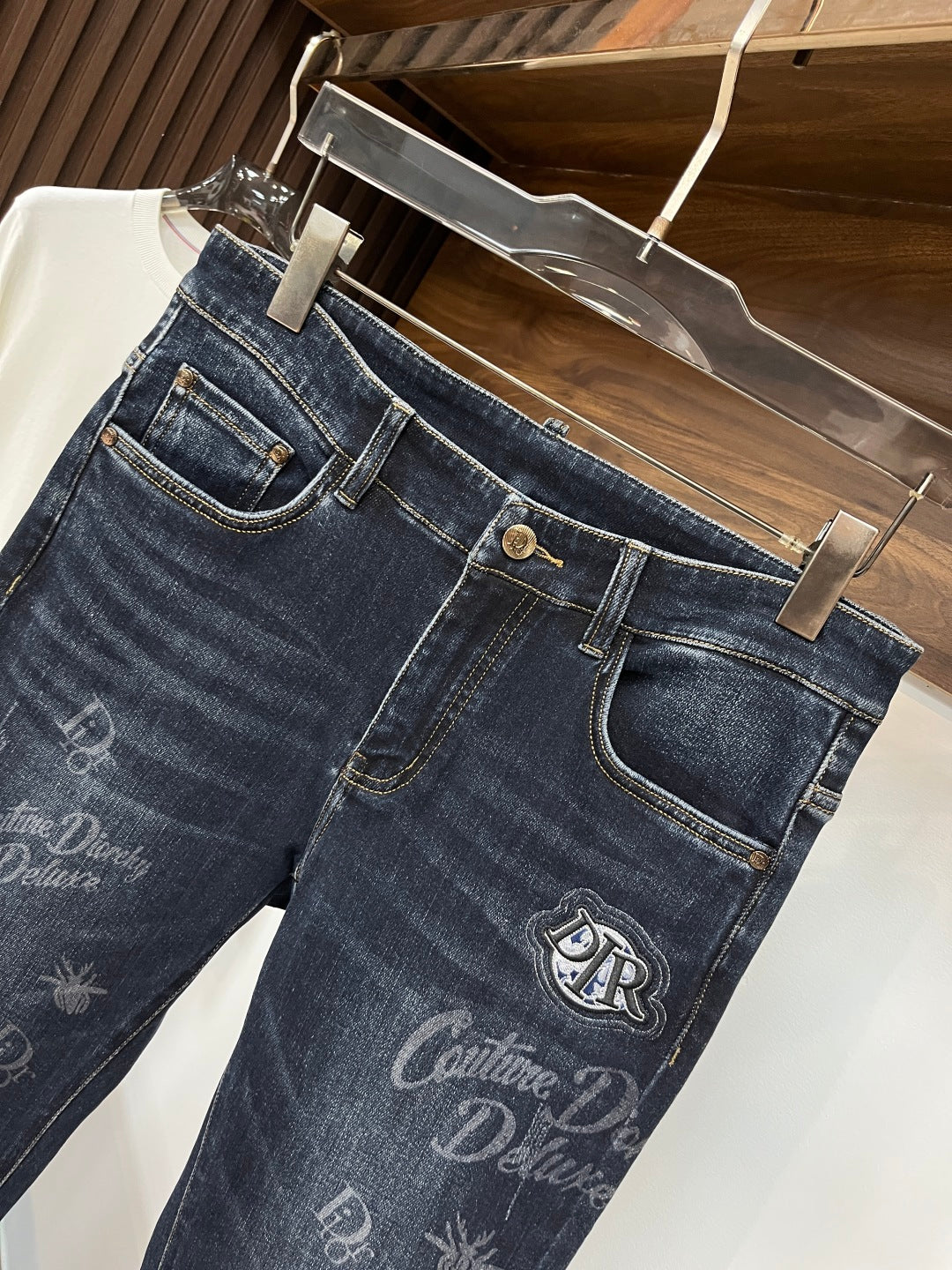Dior Dark Blue Denim Jeans With Logo And Pattern Details