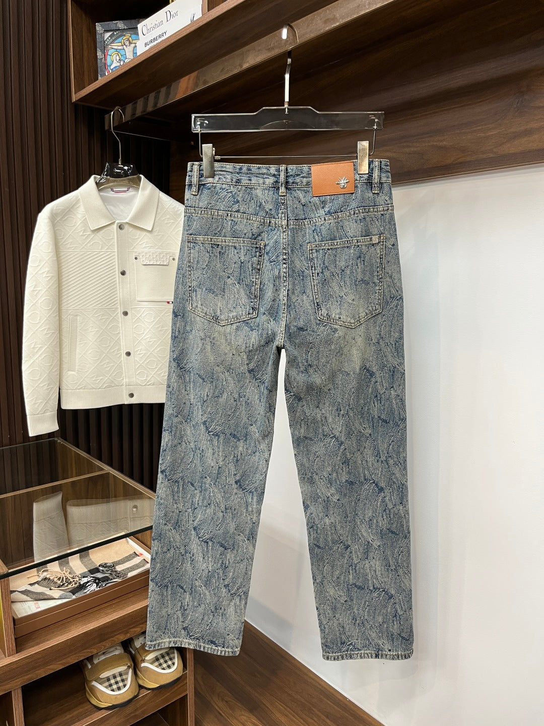 Dior Light Blue Denim Jeans With Unique Pattern And Logo Tag