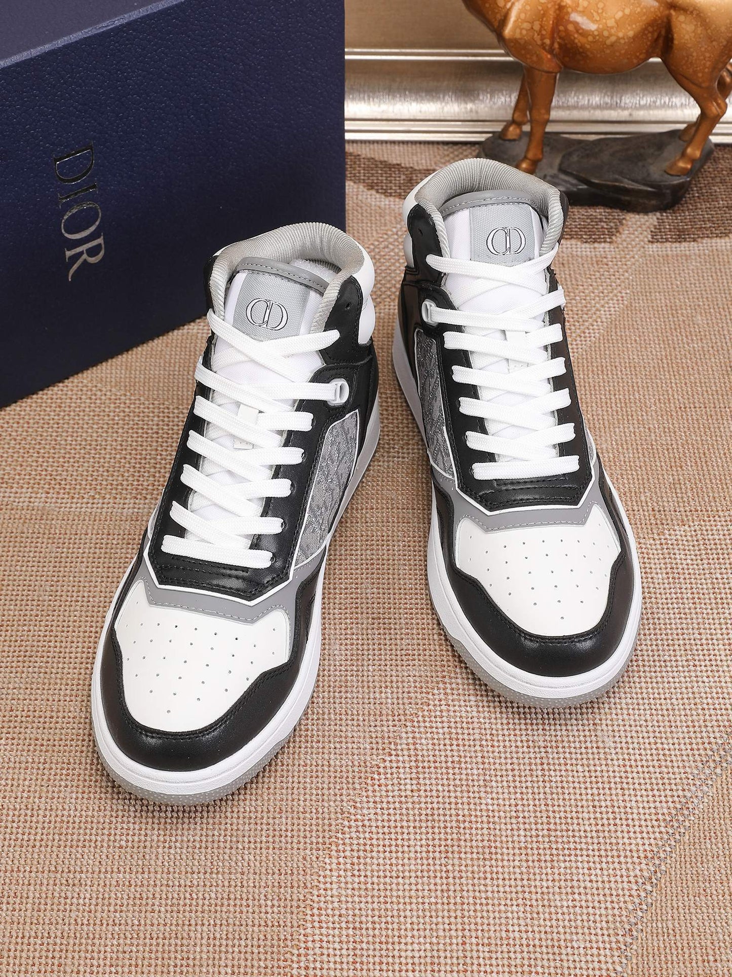 Dior Men's High Top Sneakers with Oblique Pattern and Adjustable Strap
