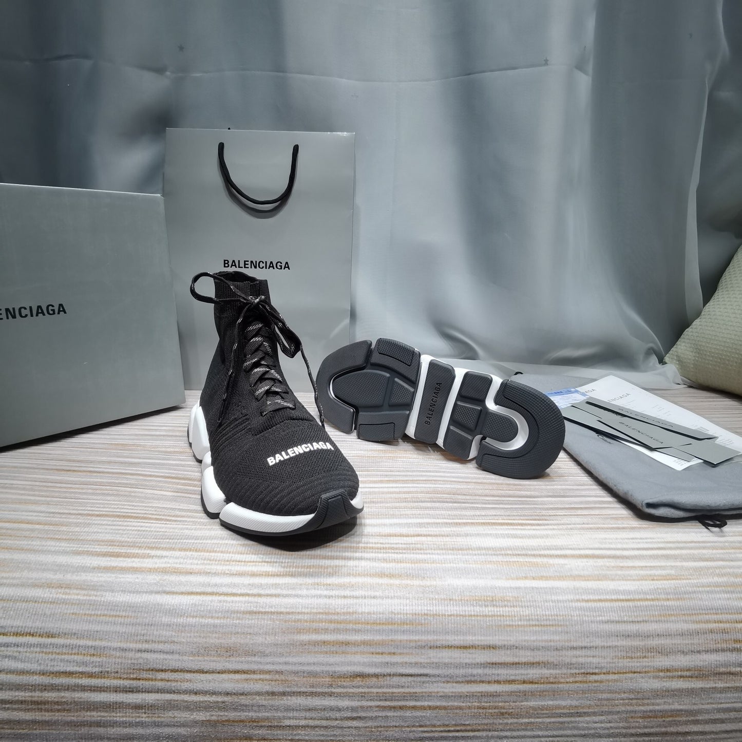 Balenciaga Unisex Black Sock Sneakers with Graffiti Sole Fashion Essential for Men and Women