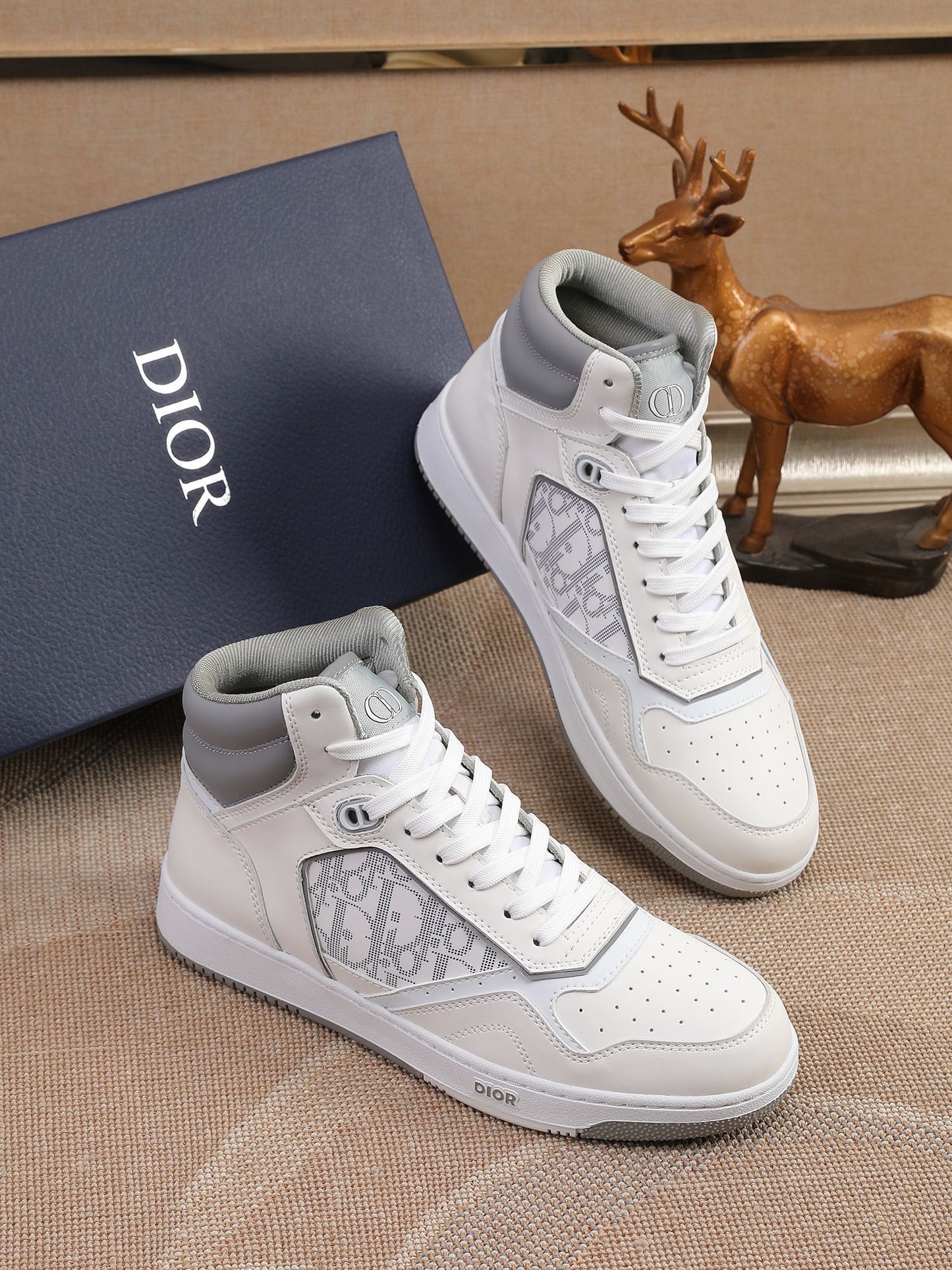 Dior Men's High Top Sneakers with Oblique Pattern and Adjustable Strap