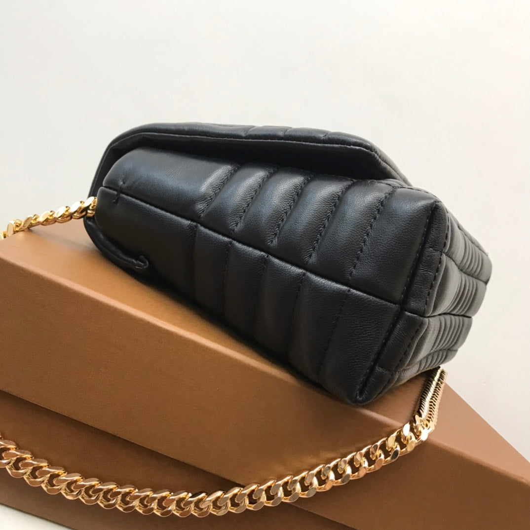 Elegant Black/Red/Green/Brown Quilted Burberry Crossbody Bag With Gold TB Logo And Chain Strap Style No.80490501