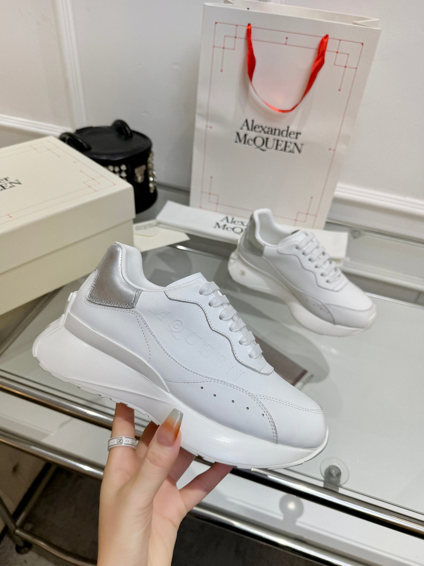 Alexander McQueen Unisex Oversized Sneakers With Metallic Heel Accents