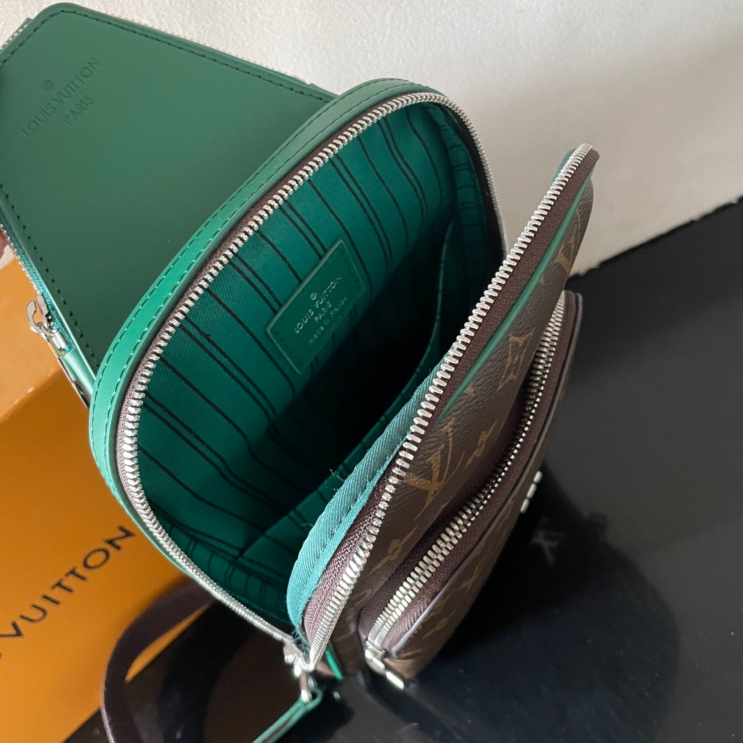 Stylish Louis Vuitton Monogram Canvas Sling Bag with Green Accents and Classic Design M12734