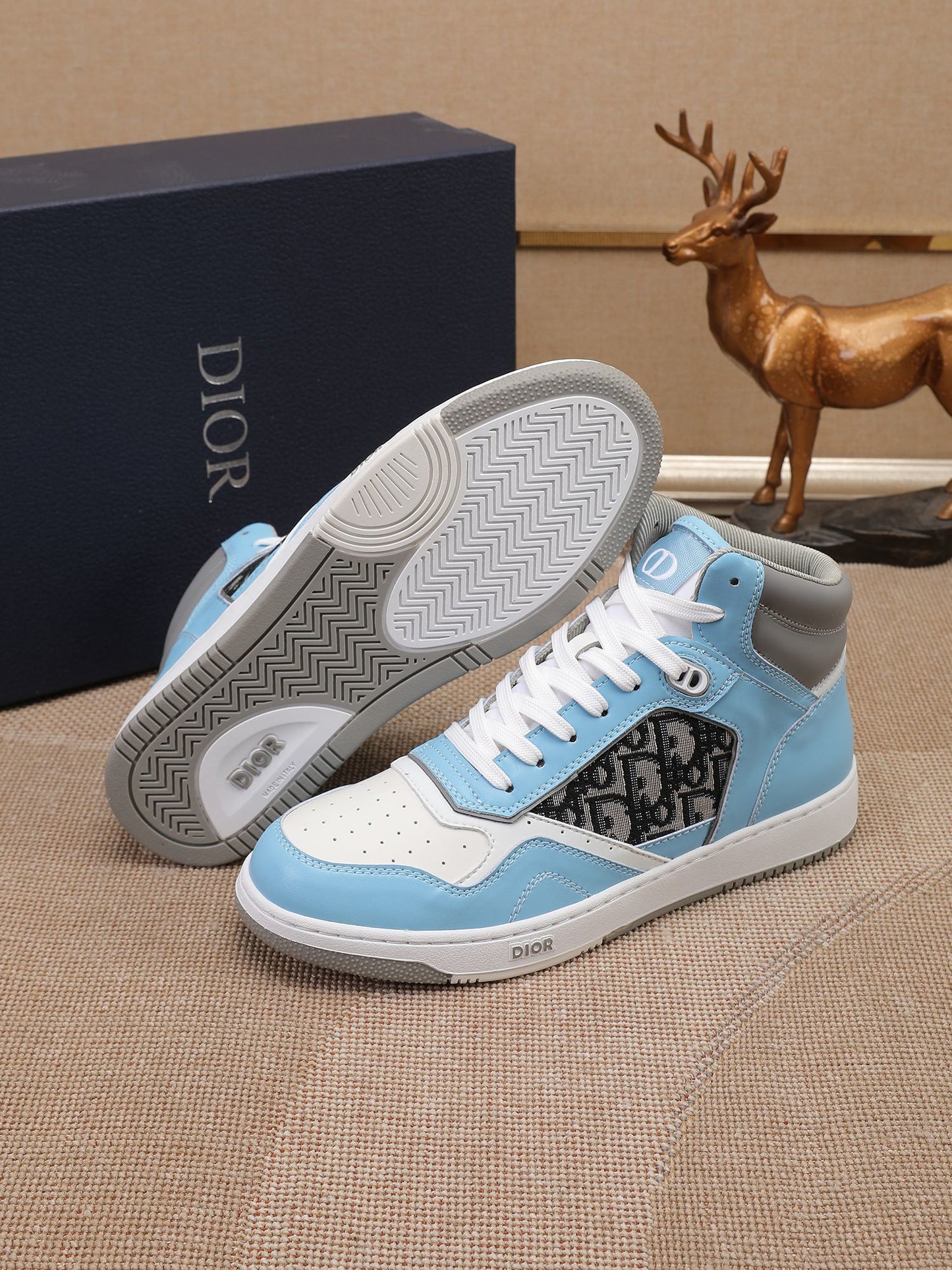 Dior Men's High Top Sneakers with Oblique Pattern and Adjustable Strap