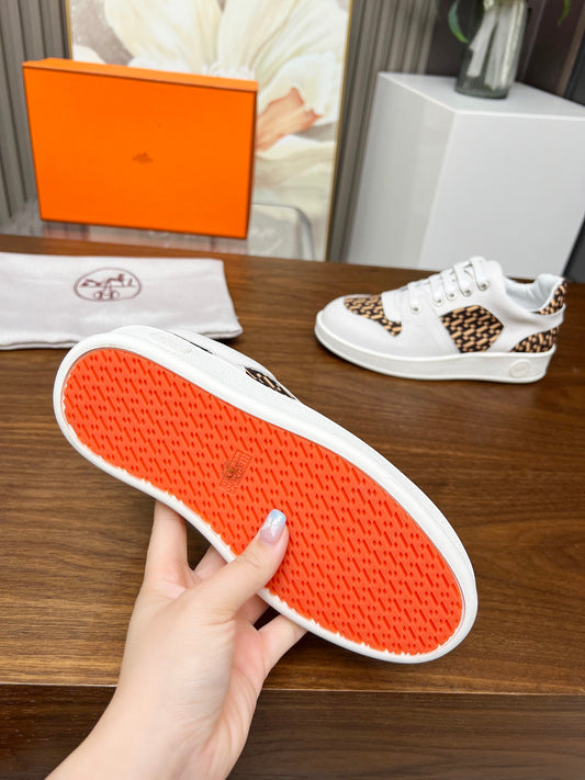Hermes Women's Sneakers Iconic H Logo Leather Casual Fashion Shoes