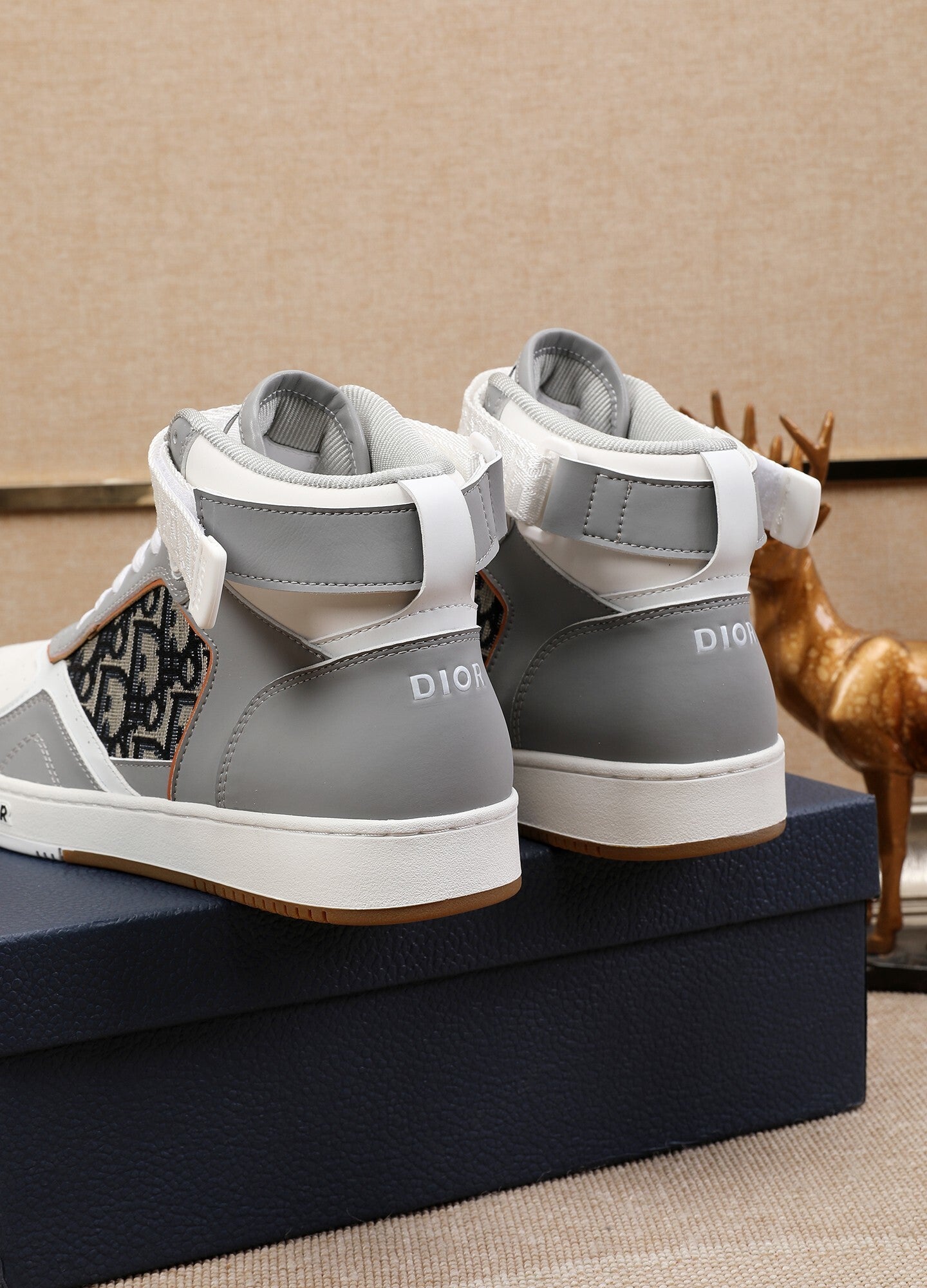 Dior Men's High Top Sneakers with Oblique Pattern and Adjustable Strap