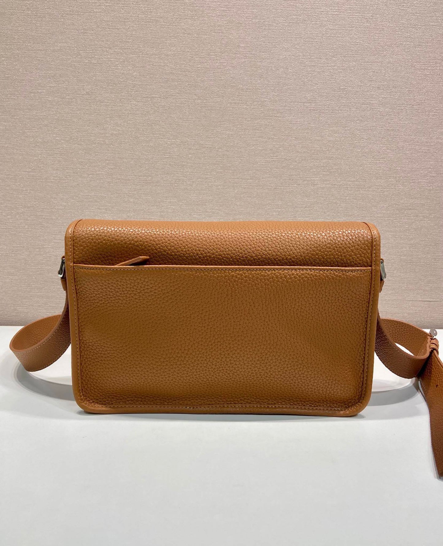 Prada Brown/Black/Gray Grained Leather Crossbody Bag With Signature Logo Plate 2VD075