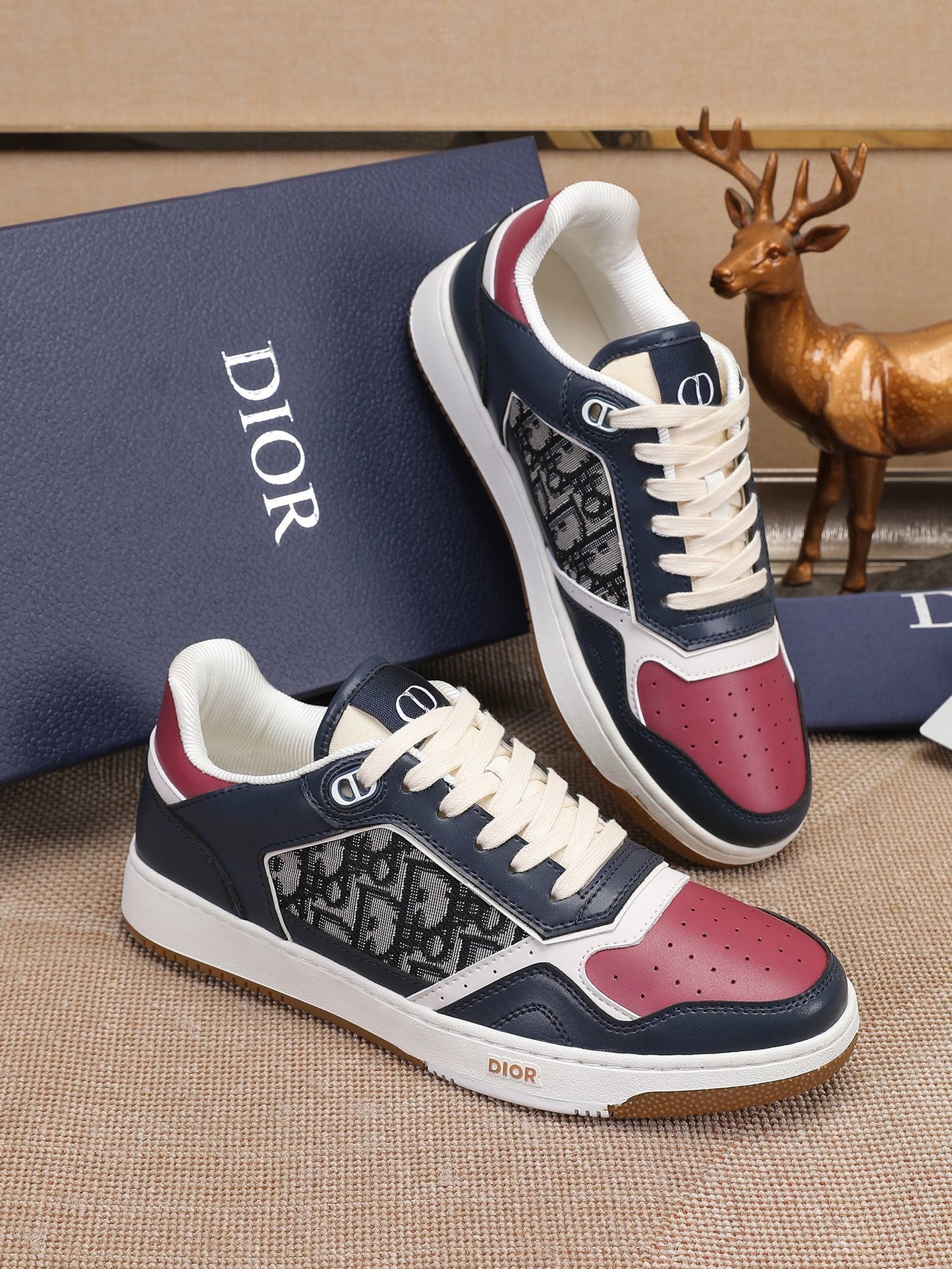 Dior Mens Sneakers Luxury Leather Casual Shoes With Oblique Pattern