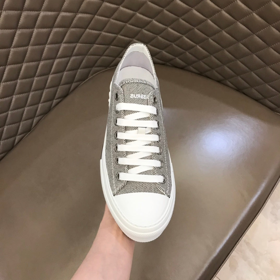 Burberry Unisex Grey Textured Canvas Sneakers Fashionable Comfortable Footwear For Men And Women With Minimalist Design