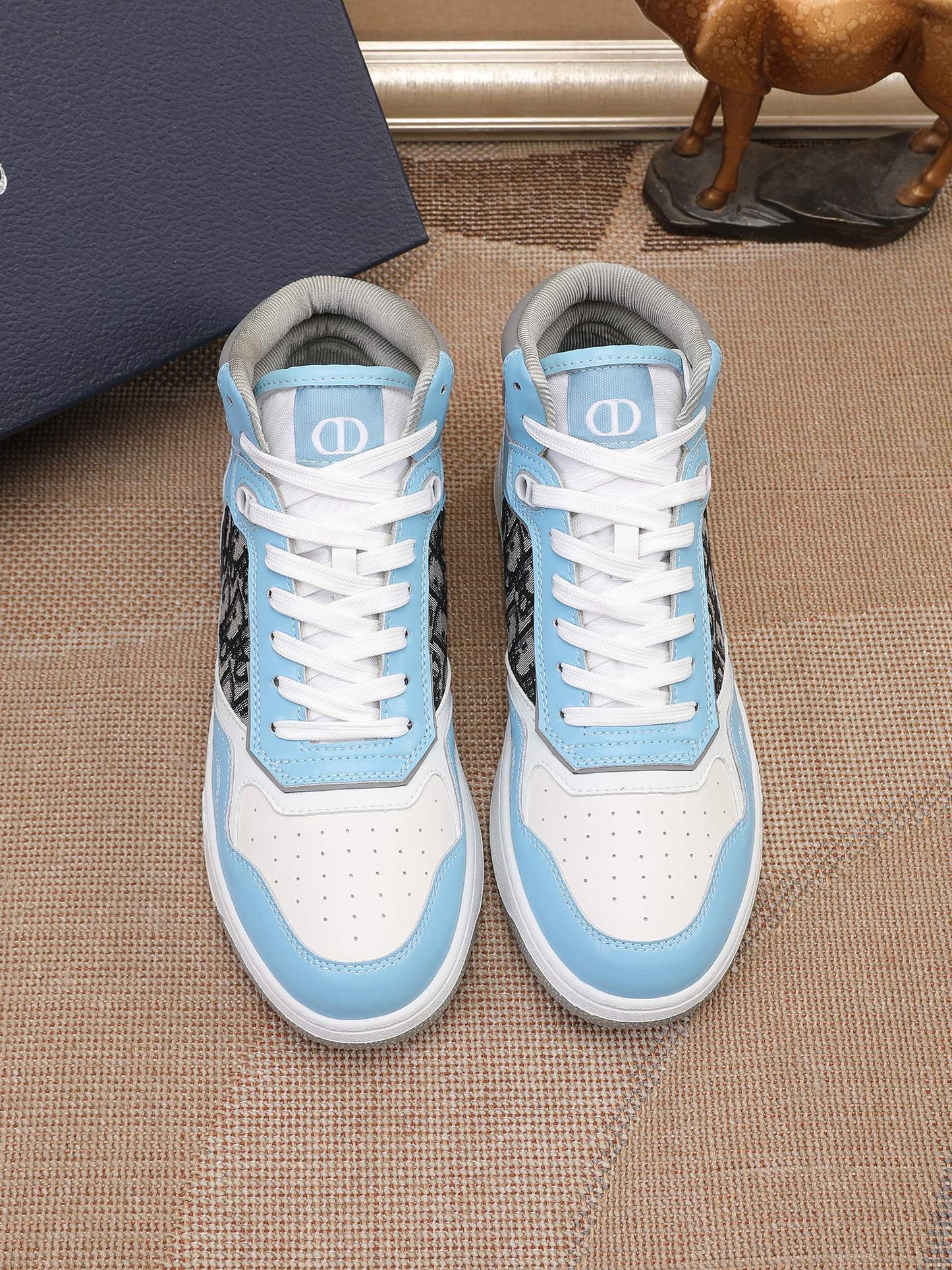 Dior Men's High Top Sneakers with Oblique Pattern and Adjustable Strap