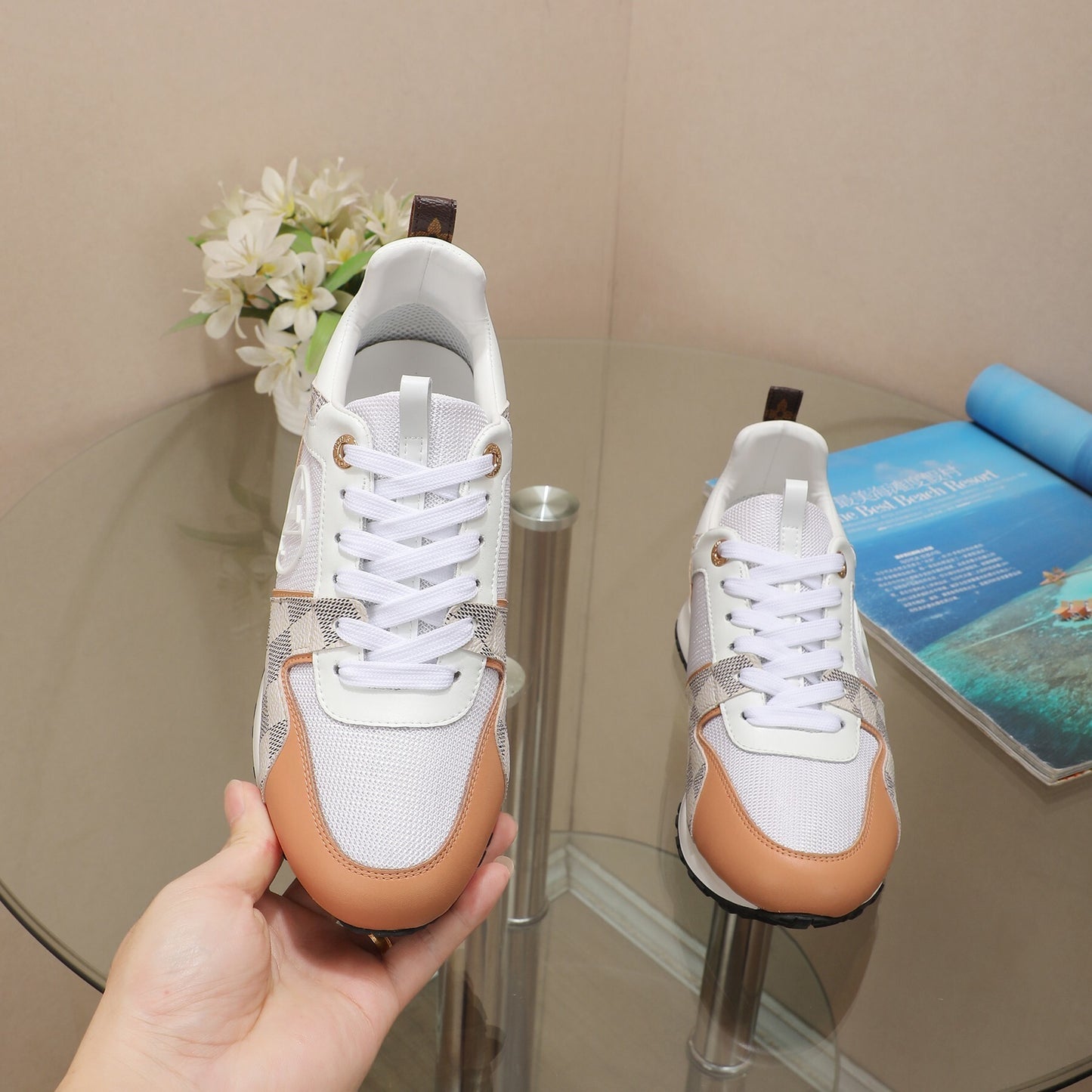 Louis Vuitton Women's Stylish Sneakers With Checkered Patterns And Logo