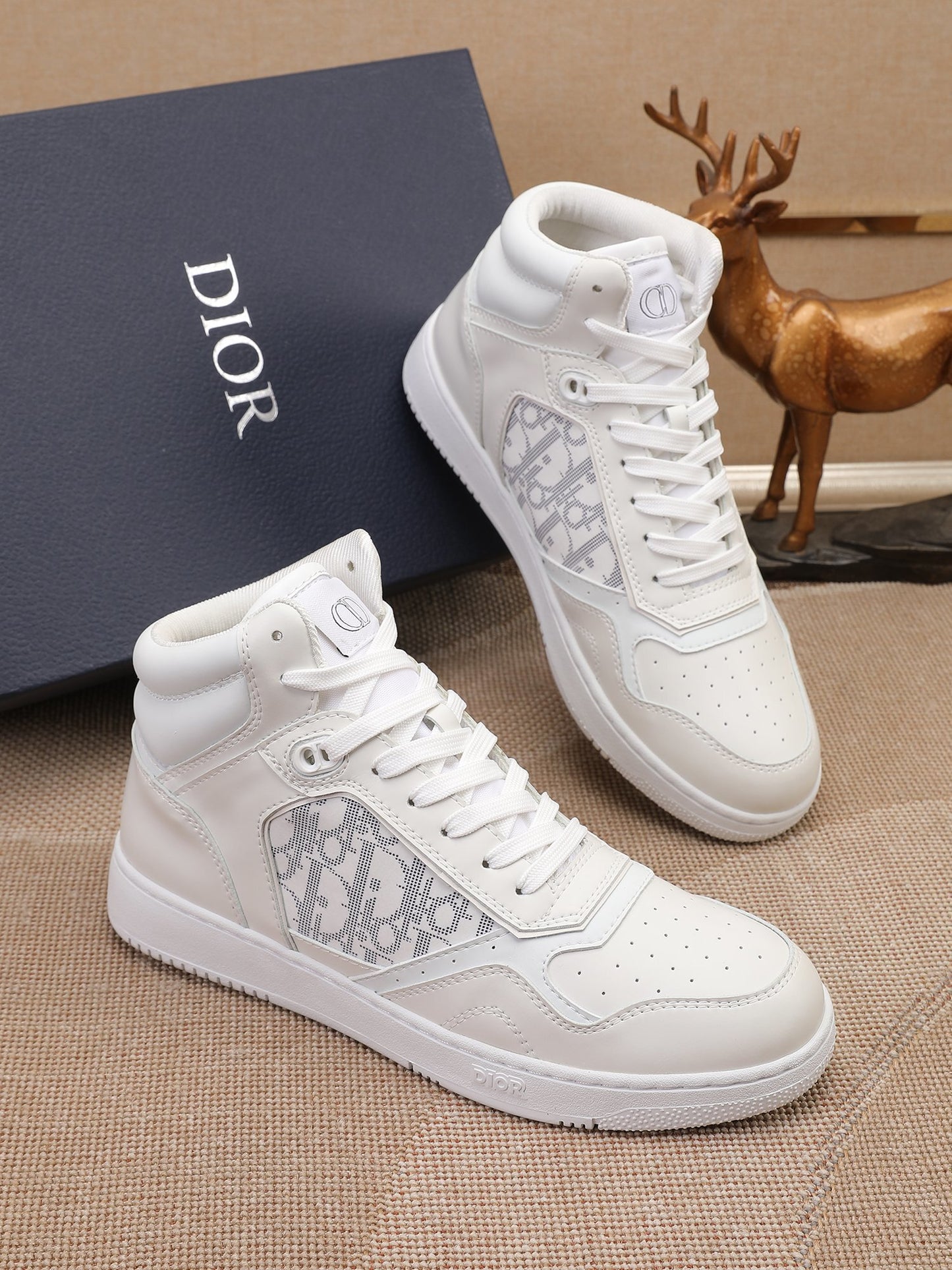 Dior Men's High Top Sneakers with Oblique Pattern and Adjustable Strap