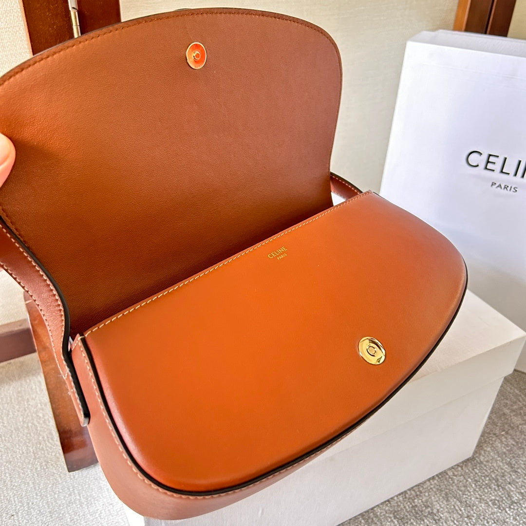 Stylish Celine TaBou Clutch Brown Leather Shoulder Bag With Gold Lock Detail 198663
