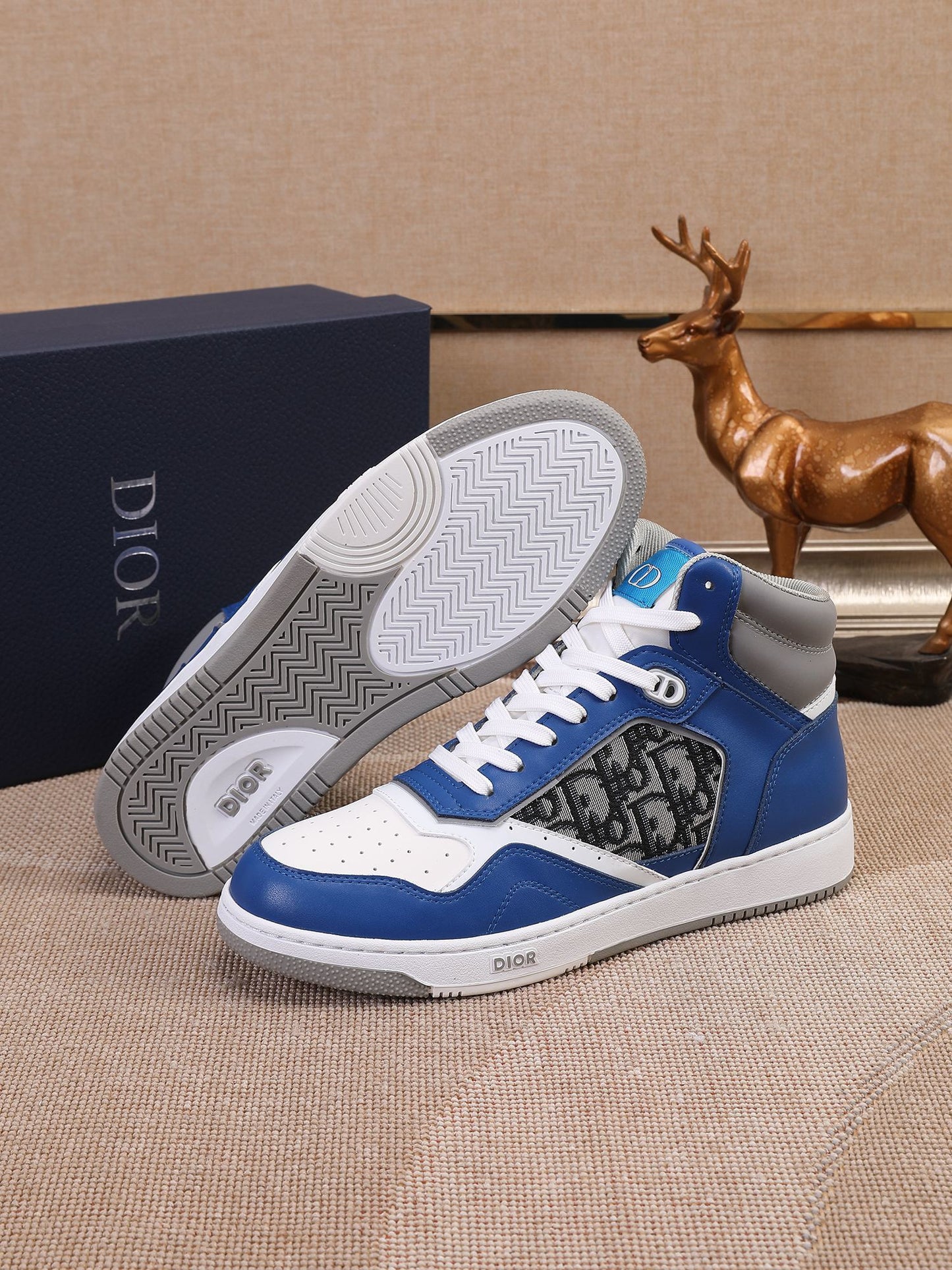 Dior Men's High Top Sneakers with Oblique Pattern and Adjustable Strap