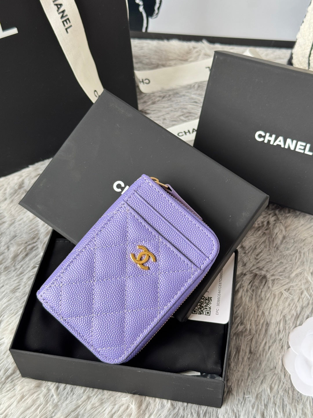 Chanel Beige Caviar Quilted Leather Small Zip Wallet With Gold Tone CC Logo