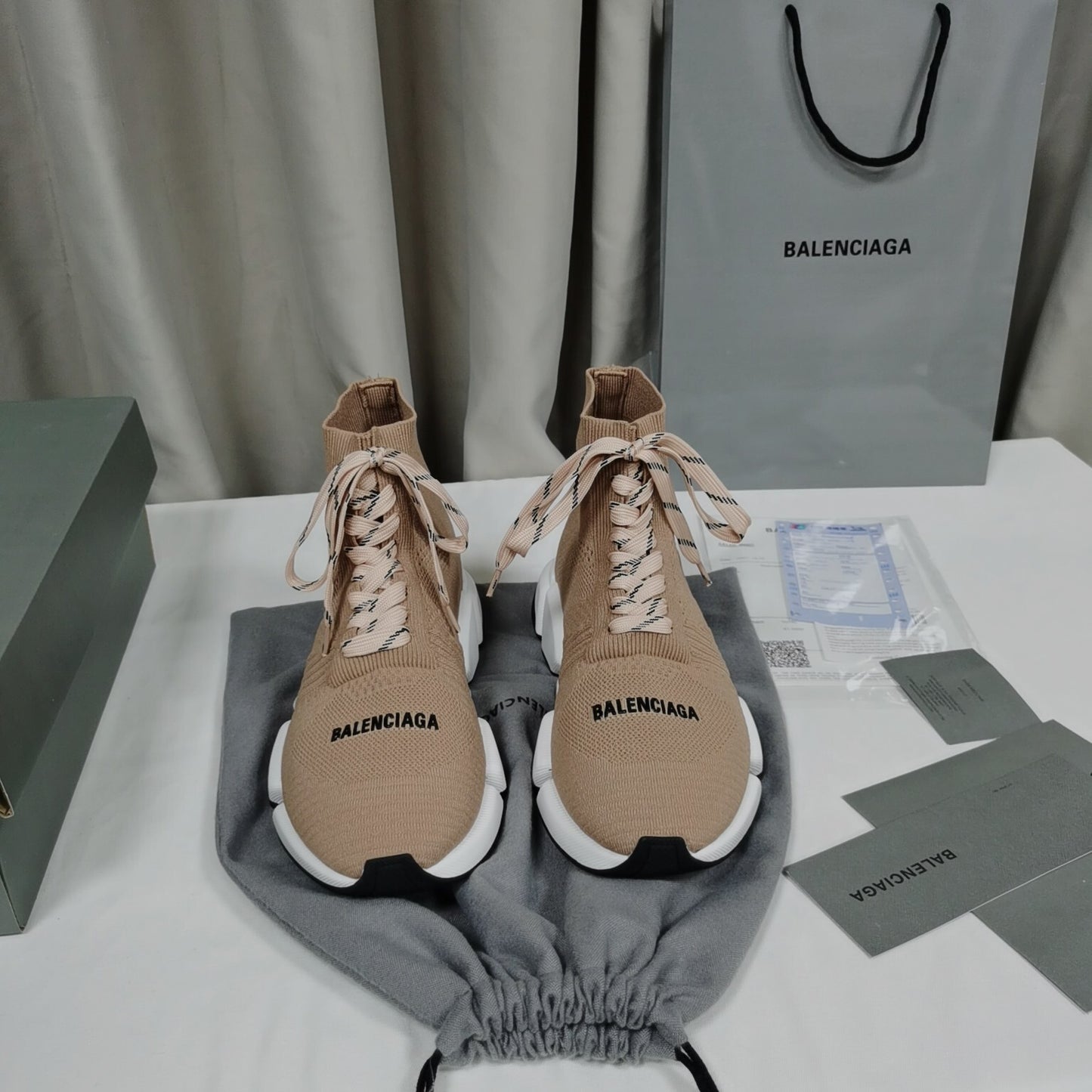 Balenciaga Unisex Beige Lace-up Sock Sneakers Fashionable Footwear for Men and Women with Unique Design