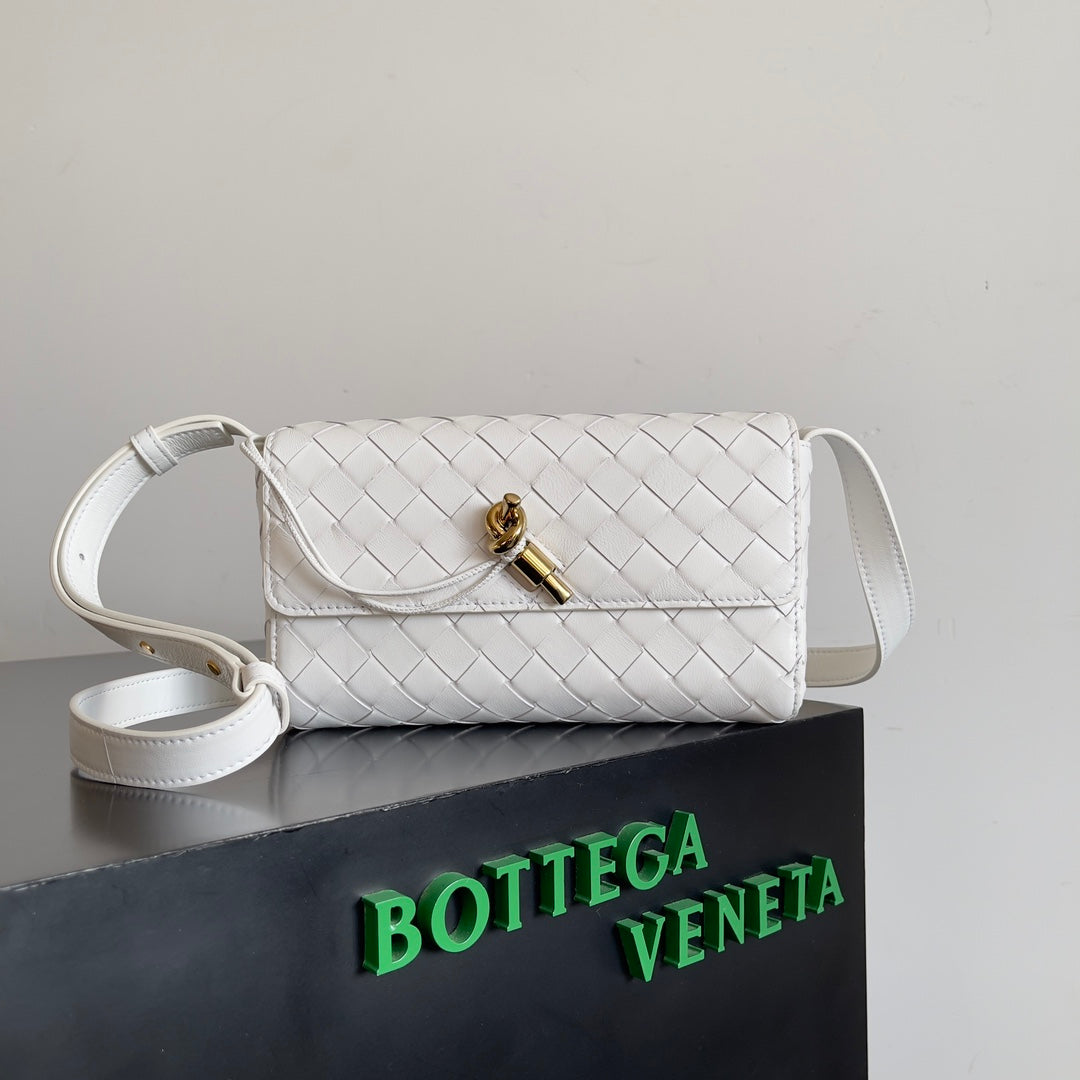 Bottega Veneta Woven Leather Crossbody Bag With Gold Lock Fashion Statement Piece Style No.755545
