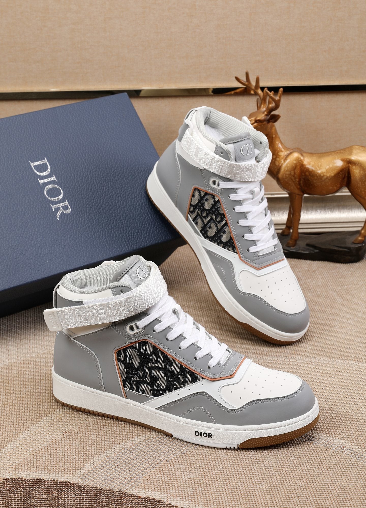 Dior Men's High Top Sneakers with Oblique Pattern and Adjustable Strap