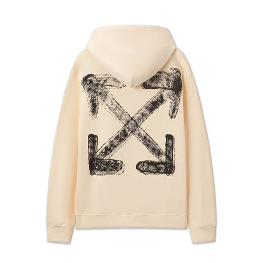 Off White Beige Hoodie With Distressed Logo Print For Fashion Enthusiasts