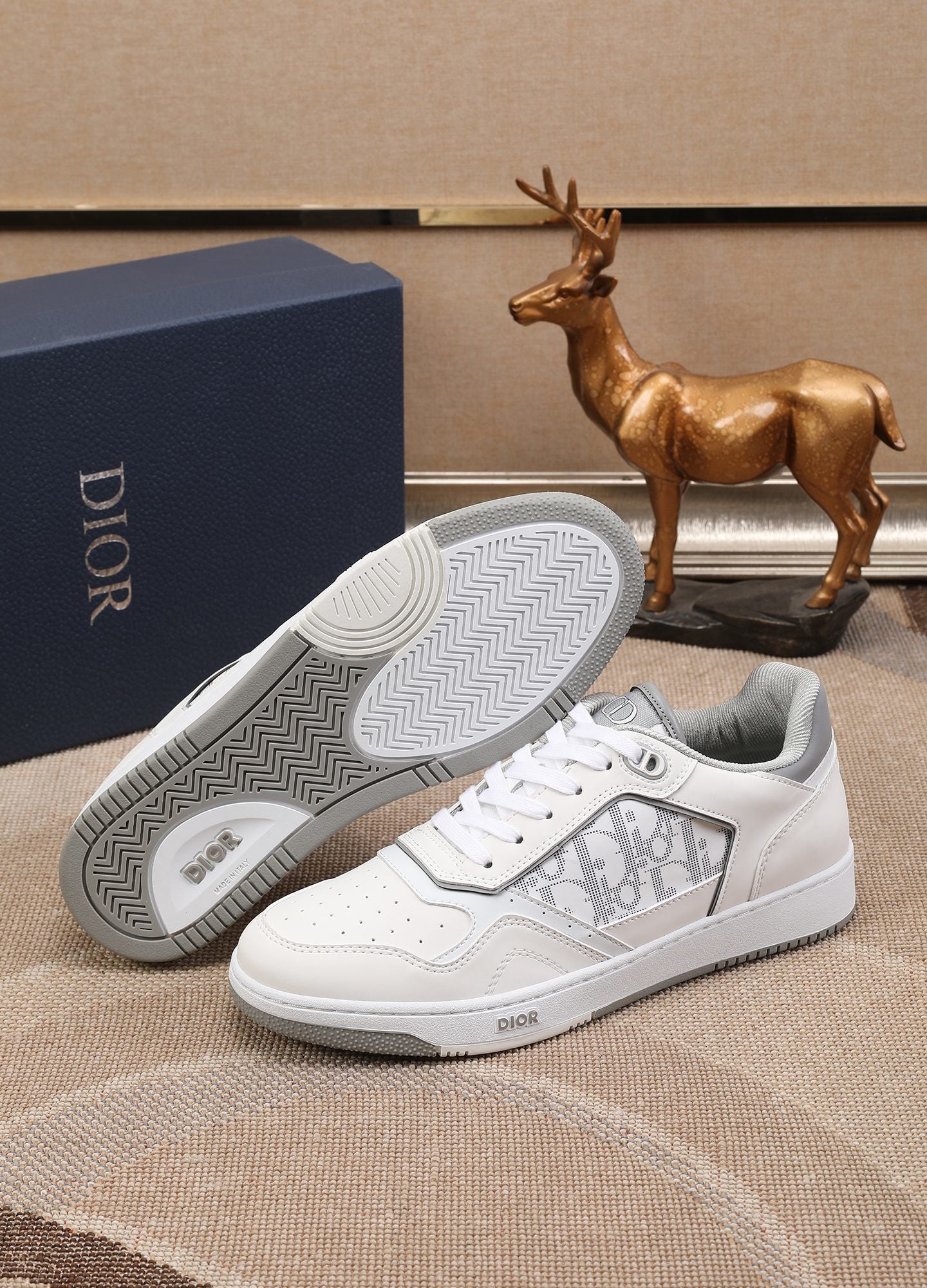 Dior Mens Sneakers Luxury Leather Casual Shoes With Oblique Pattern
