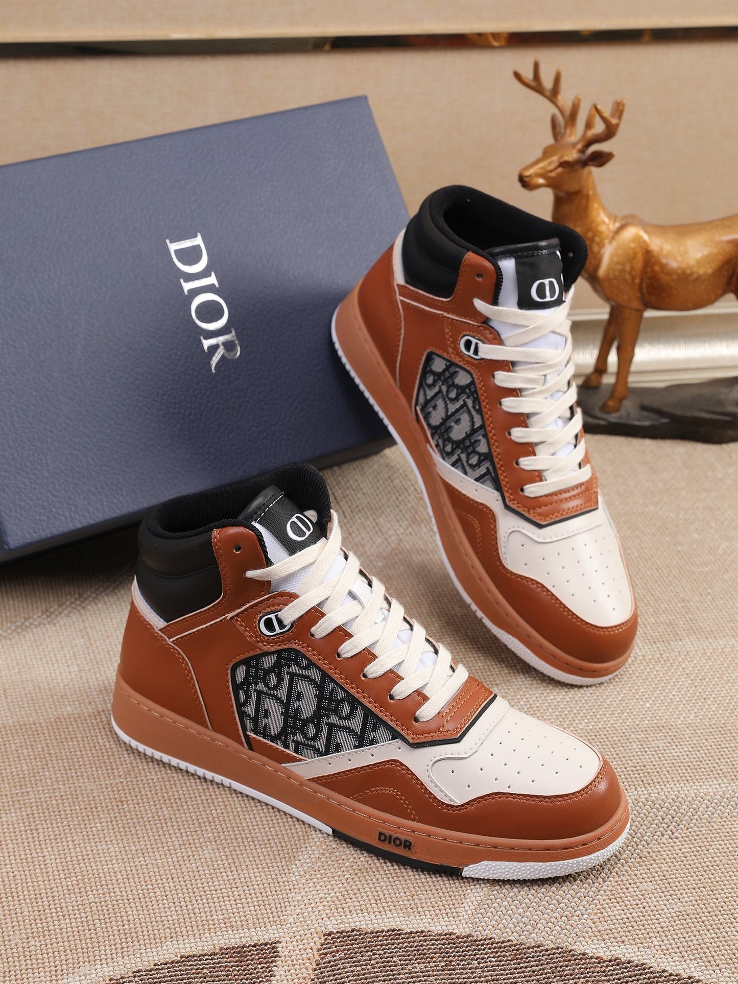 Dior Men's High Top Sneakers with Oblique Pattern and Adjustable Strap