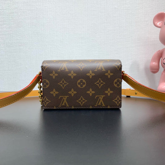 Chic Louis Vuitton Monogram Crossbody Bag With Gold Lock And Bead Chain