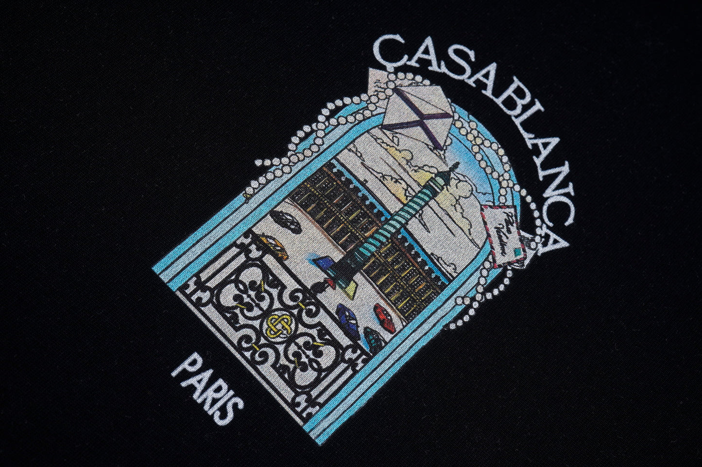 Casablanca Black/White T - Shirt With Embroidered Window Graphic And Paris Detail