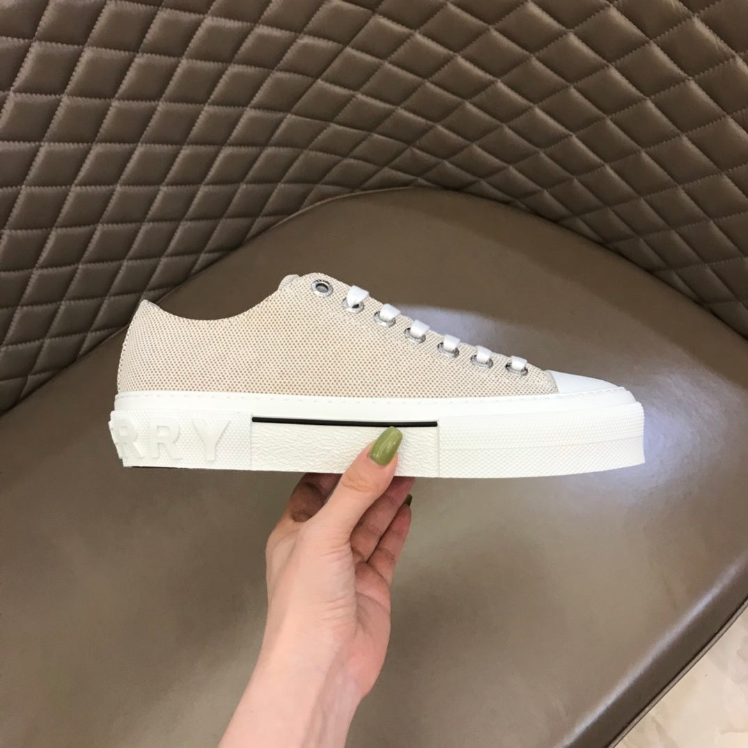 Burberry Unisex Beige Textured Canvas Sneakers Stylish Comfortable Footwear For Men And Women With Minimalist Elegance