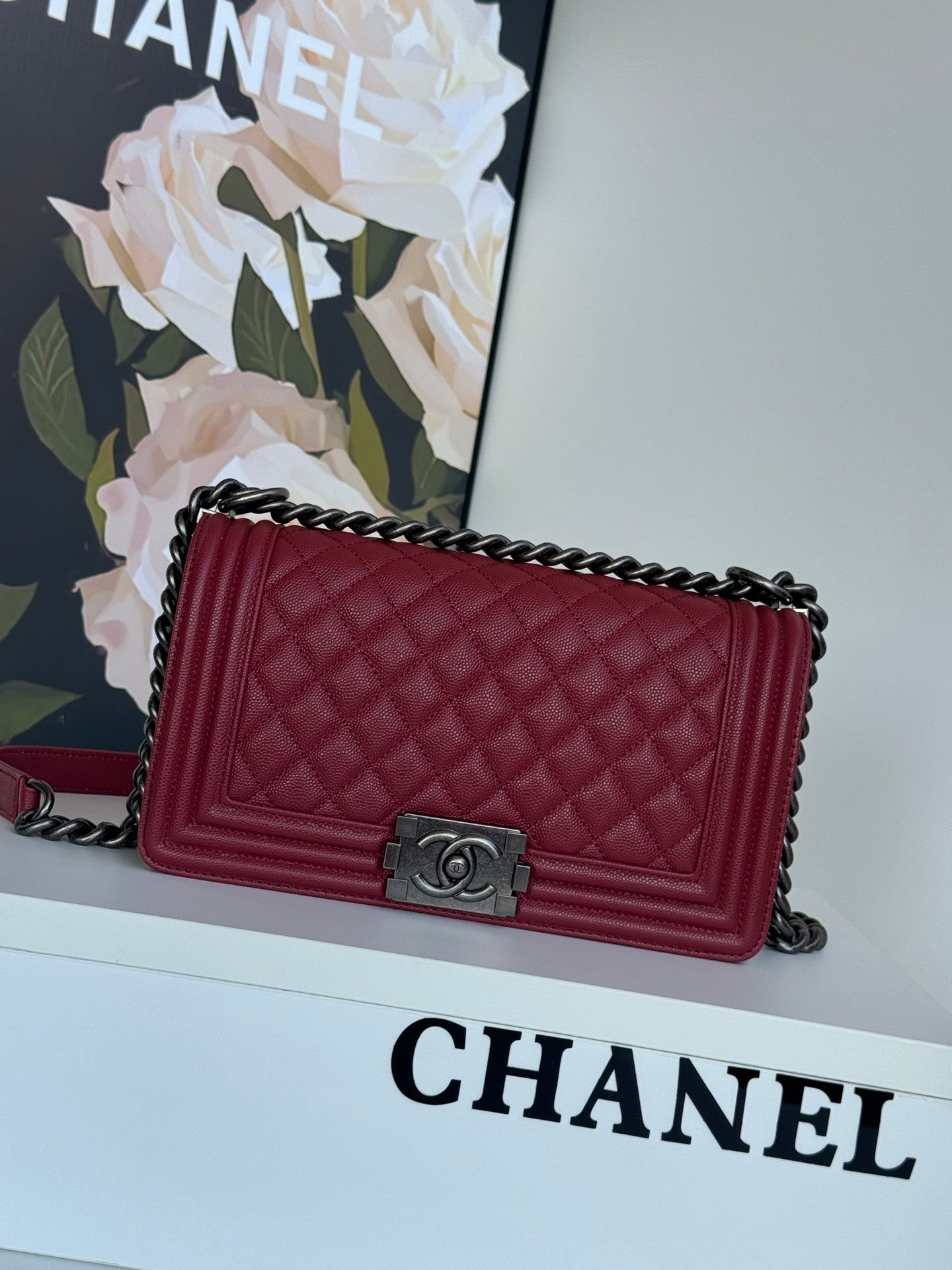 Chanel Black Chevron Quilted Leather Boy Bag With Gunmetal Hardware 67086